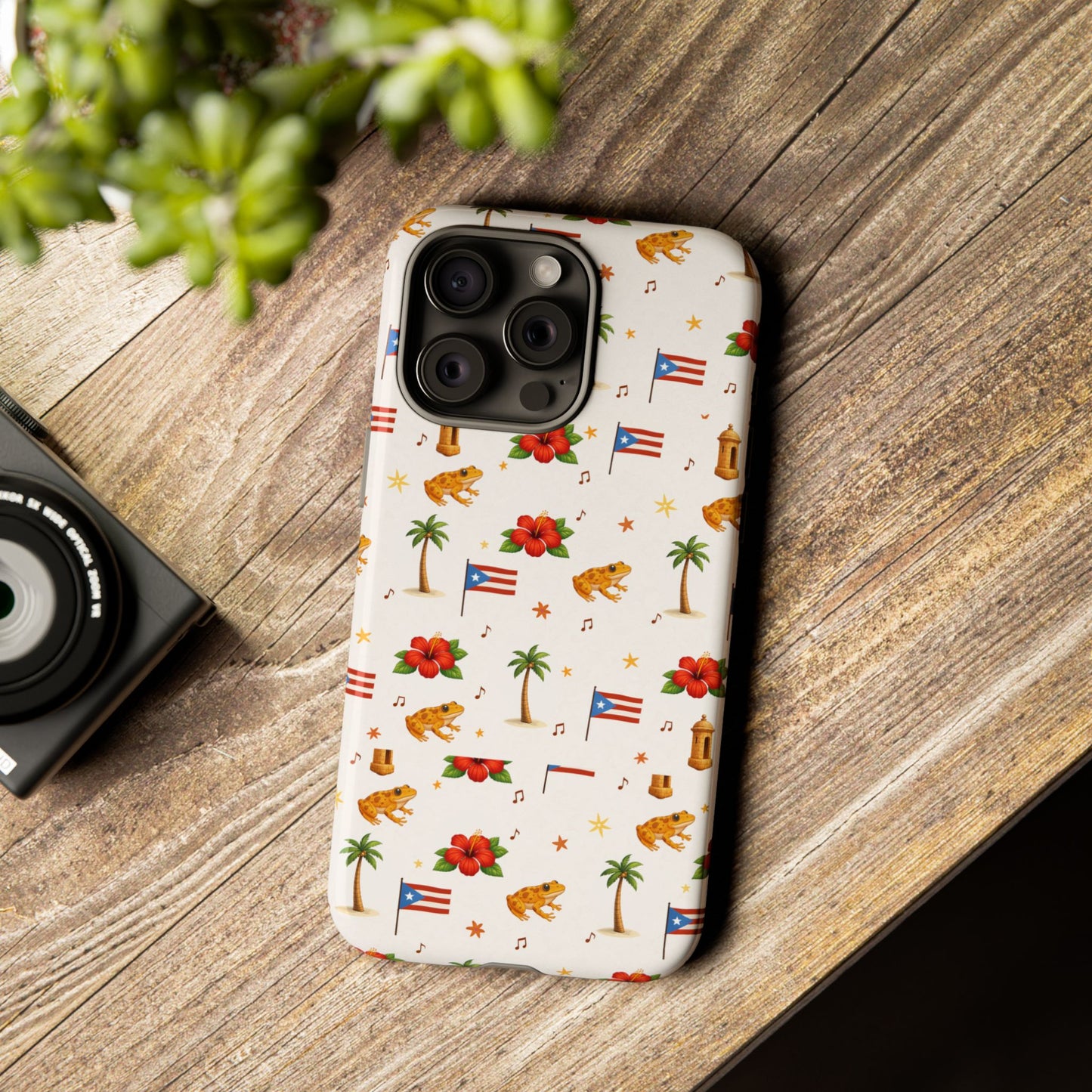 Puerto Rico Pattern Phone Case — Tropical Flag, Hibiscus & Coqui Tough Case
