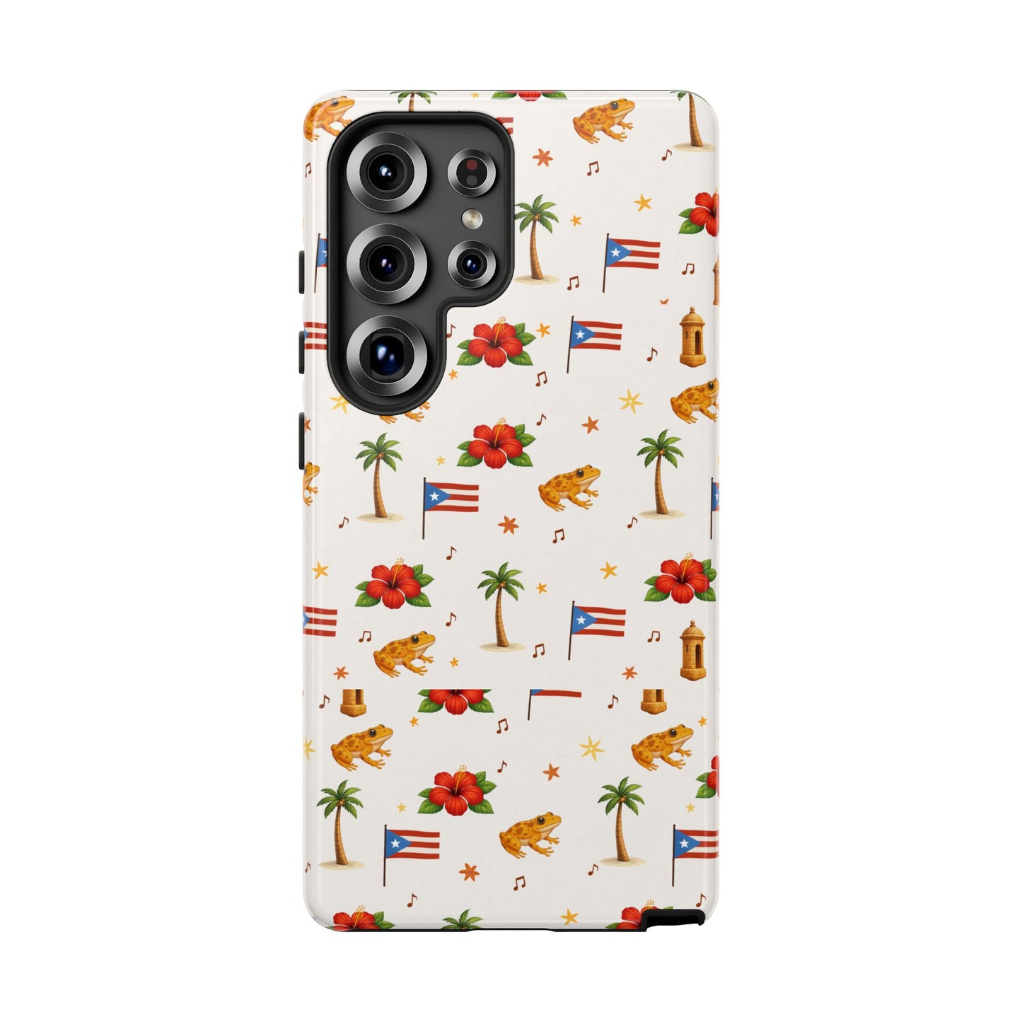 Puerto Rico Pattern Phone Case — Tropical Flag, Hibiscus & Coqui Tough Case