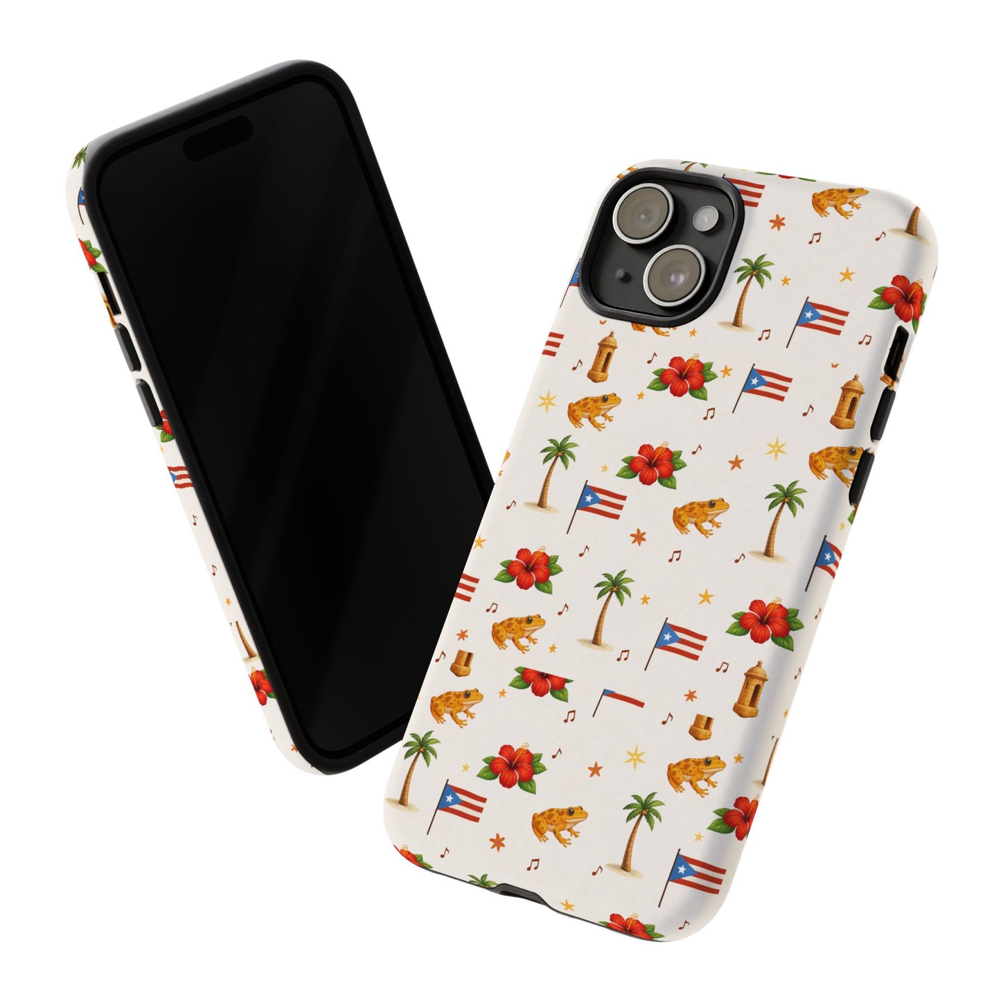 Puerto Rico Pattern Phone Case — Tropical Flag, Hibiscus & Coqui Tough Case