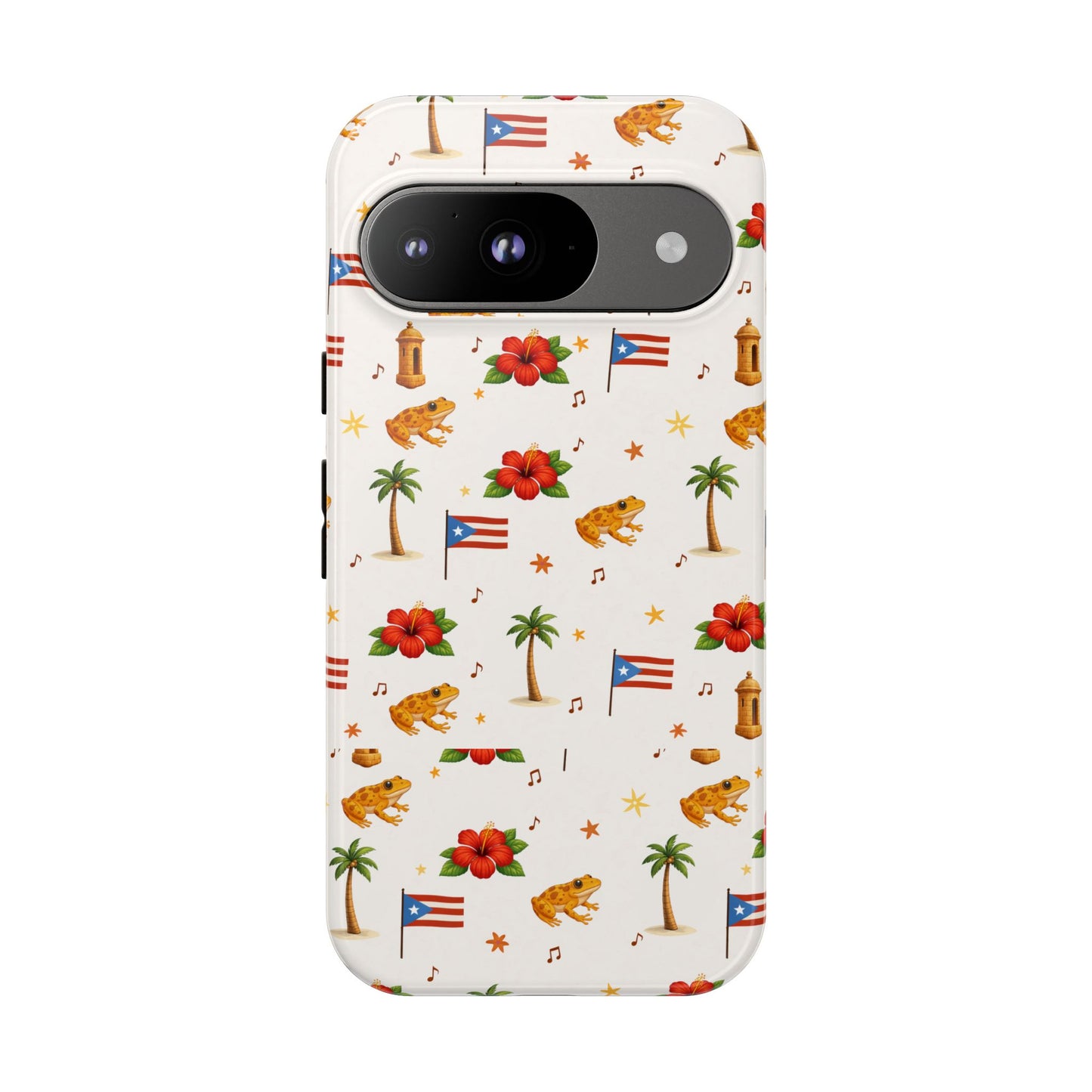 Puerto Rico Pattern Phone Case — Tropical Flag, Hibiscus & Coqui Tough Case