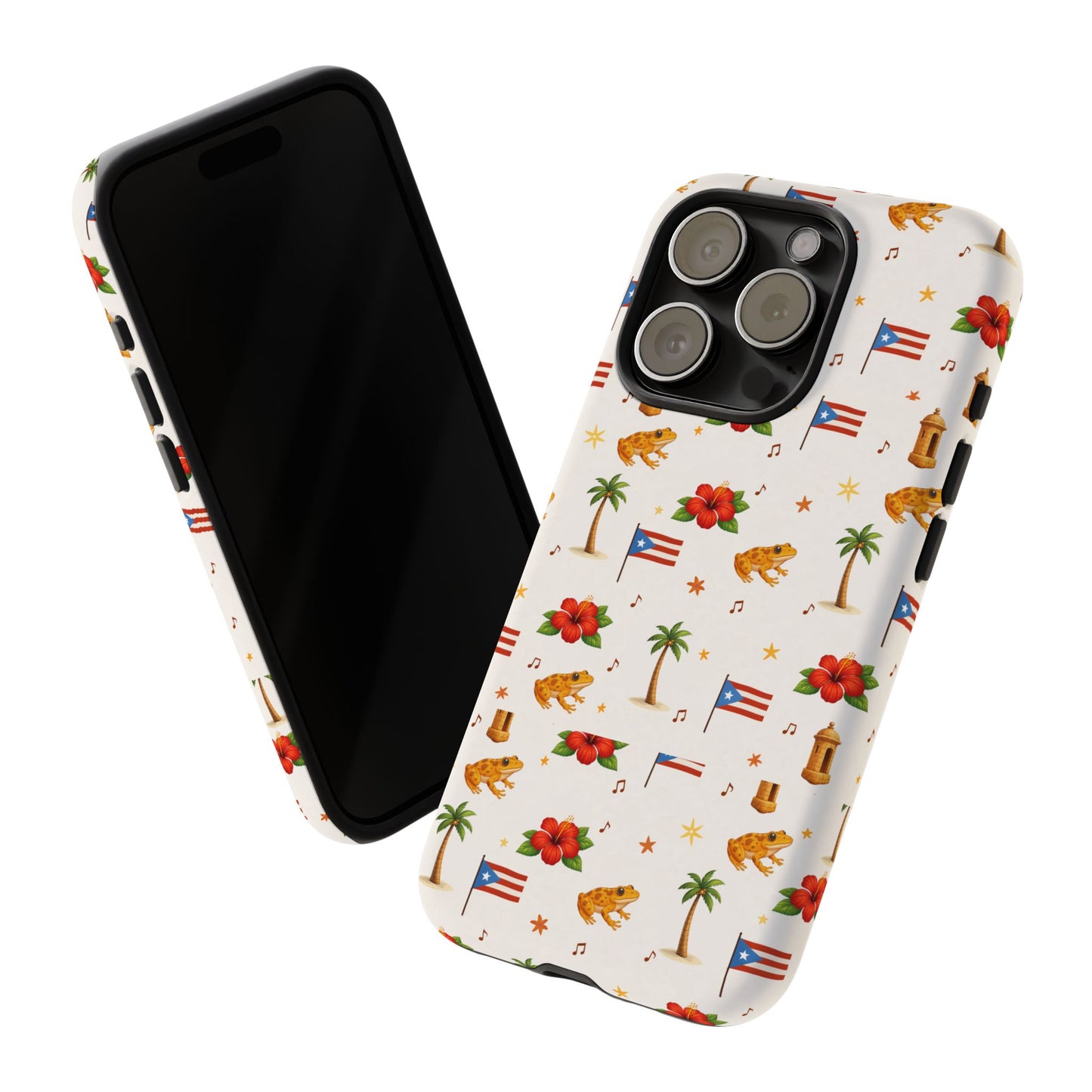 Puerto Rico Pattern Phone Case — Tropical Flag, Hibiscus & Coqui Tough Case
