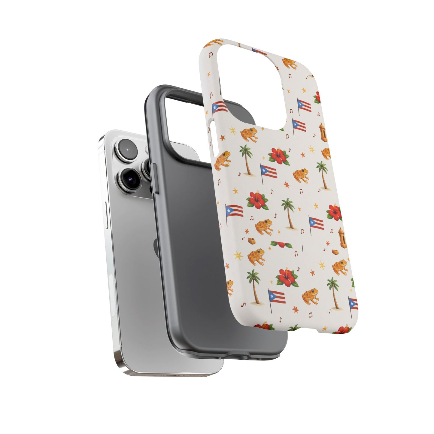 Puerto Rico Pattern Phone Case — Tropical Flag, Hibiscus & Coqui Tough Case
