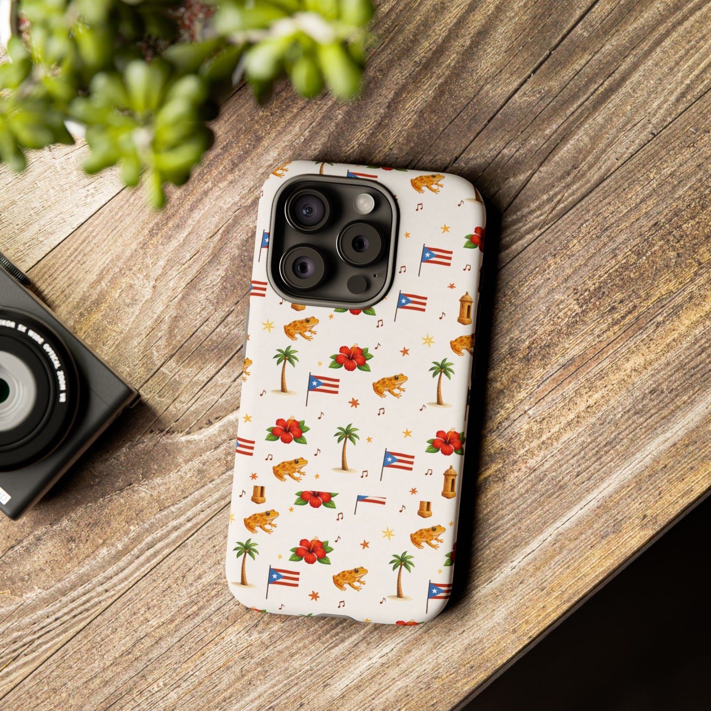 Puerto Rico Pattern Phone Case — Tropical Flag, Hibiscus & Coqui Tough Case
