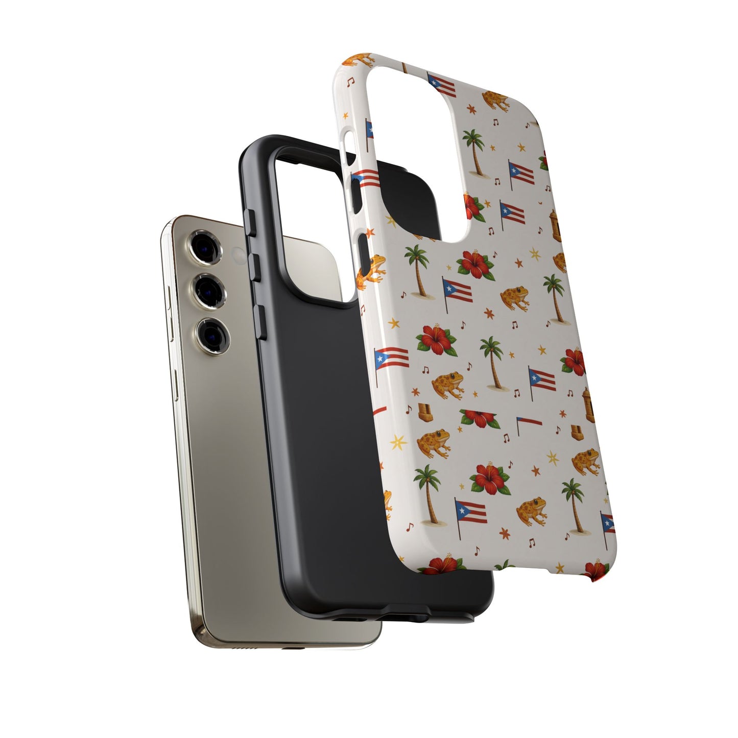 Puerto Rico Pattern Phone Case — Tropical Flag, Hibiscus & Coqui Tough Case