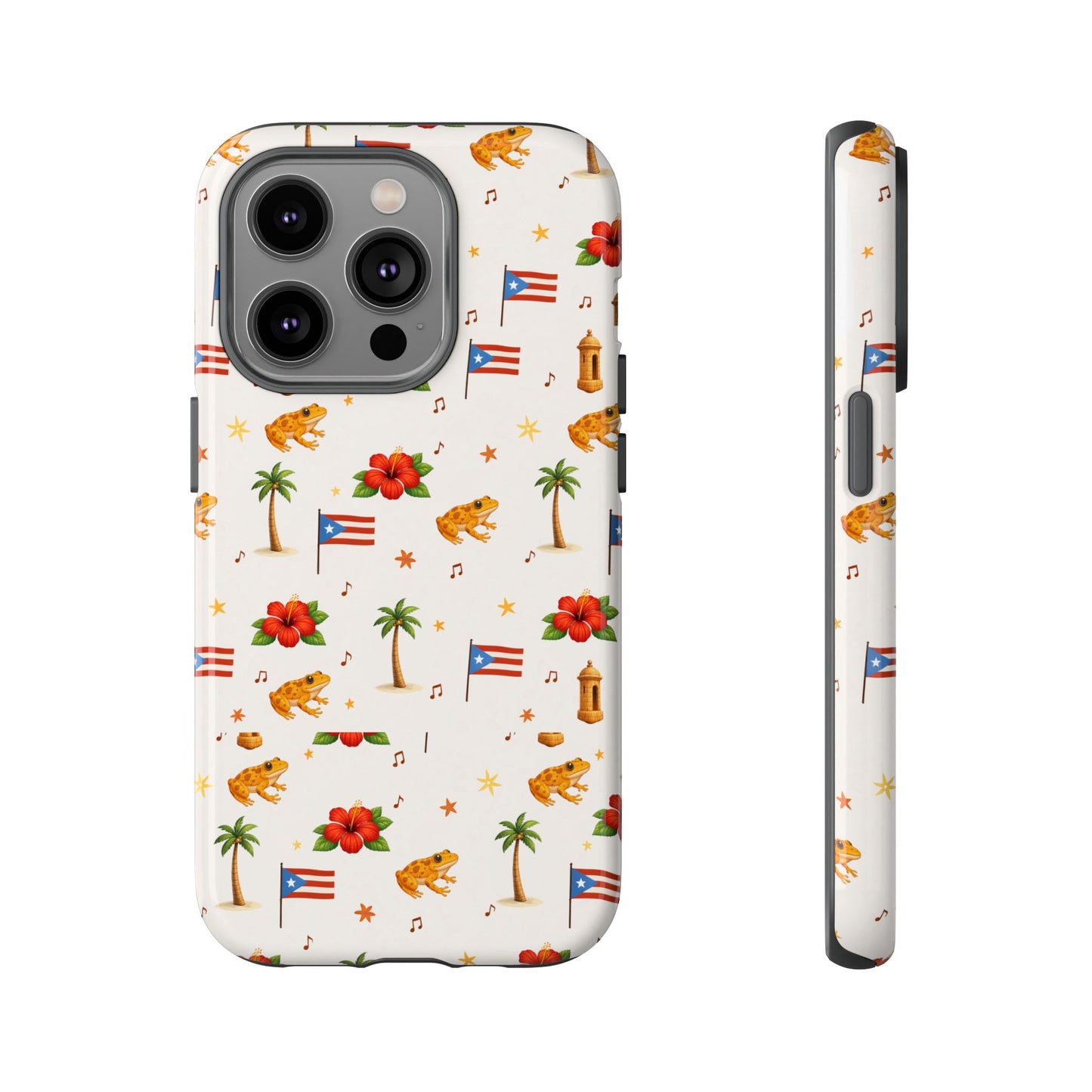 Puerto Rico Pattern Phone Case — Tropical Flag, Hibiscus & Coqui Tough Case