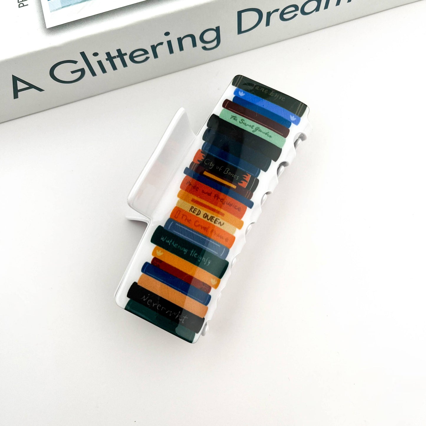 Colorful Stacked Books Hair Claw White