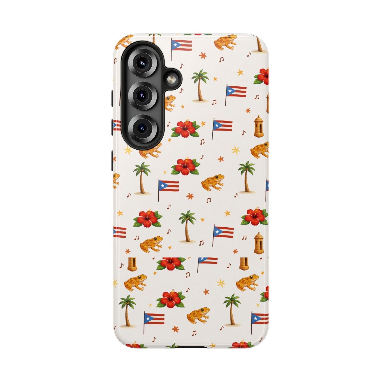 Puerto Rico Pattern Phone Case — Tropical Flag, Hibiscus & Coqui Tough Case
