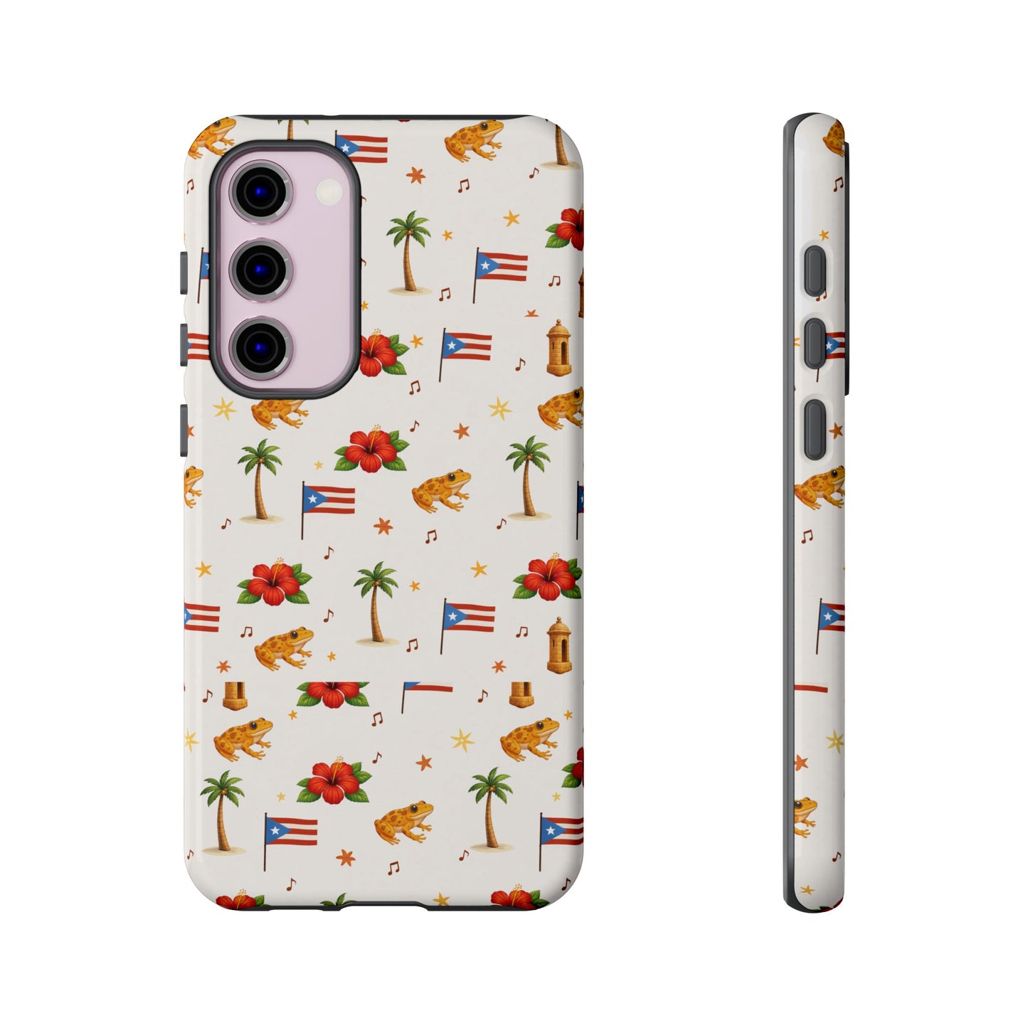 Puerto Rico Pattern Phone Case — Tropical Flag, Hibiscus & Coqui Tough Case