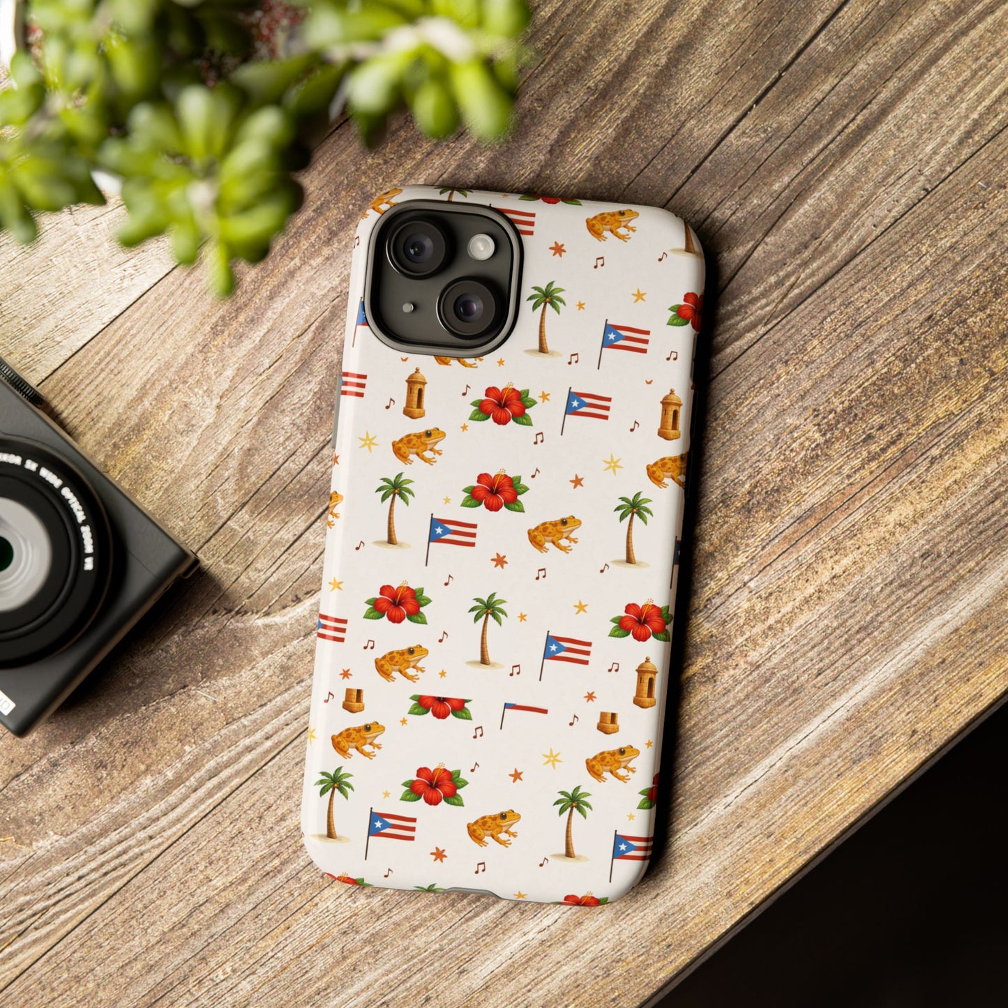 Puerto Rico Pattern Phone Case — Tropical Flag, Hibiscus & Coqui Tough Case