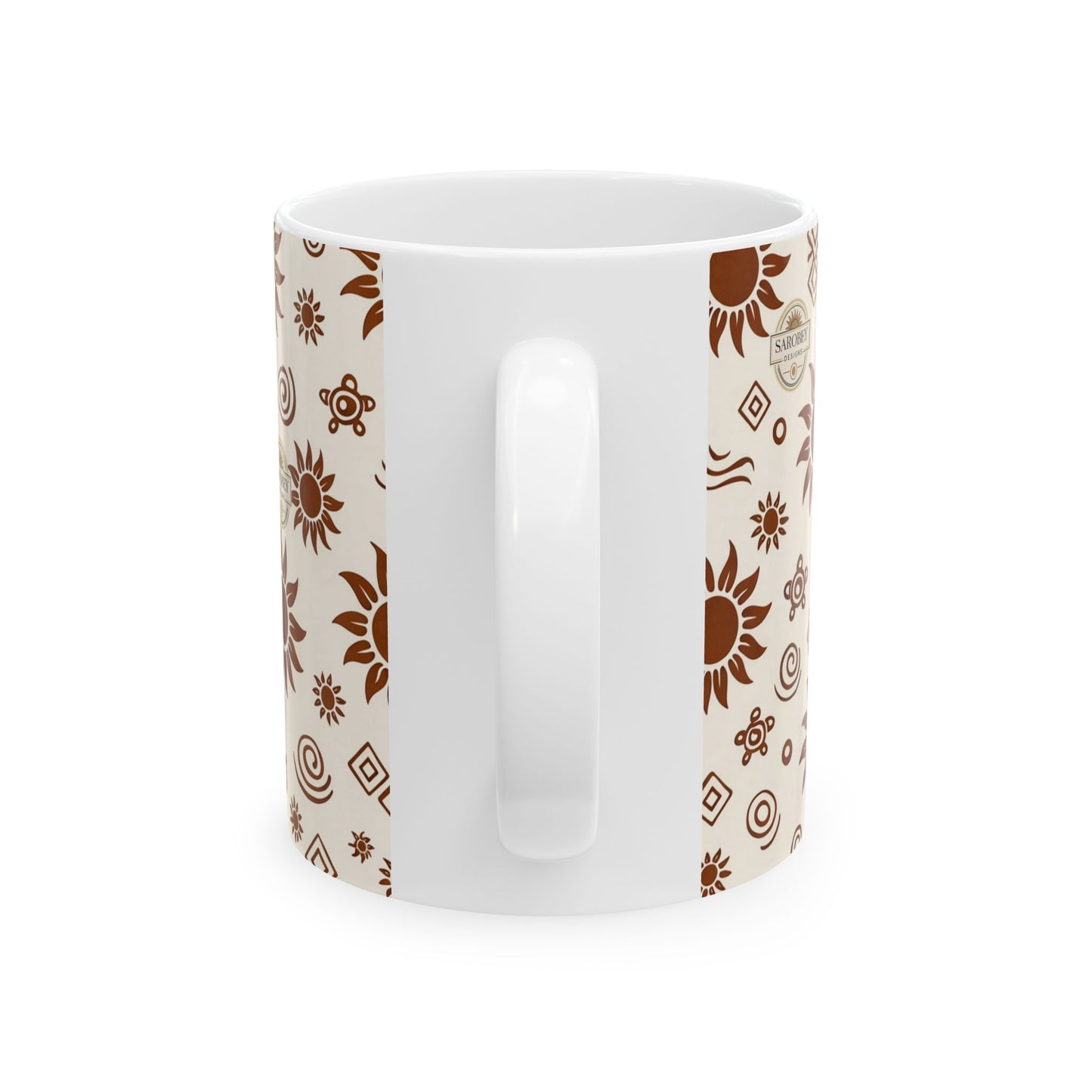Sarobey Sun Pattern Ceramic Mug (11oz) — Retro Brown Floral Coffee Cup