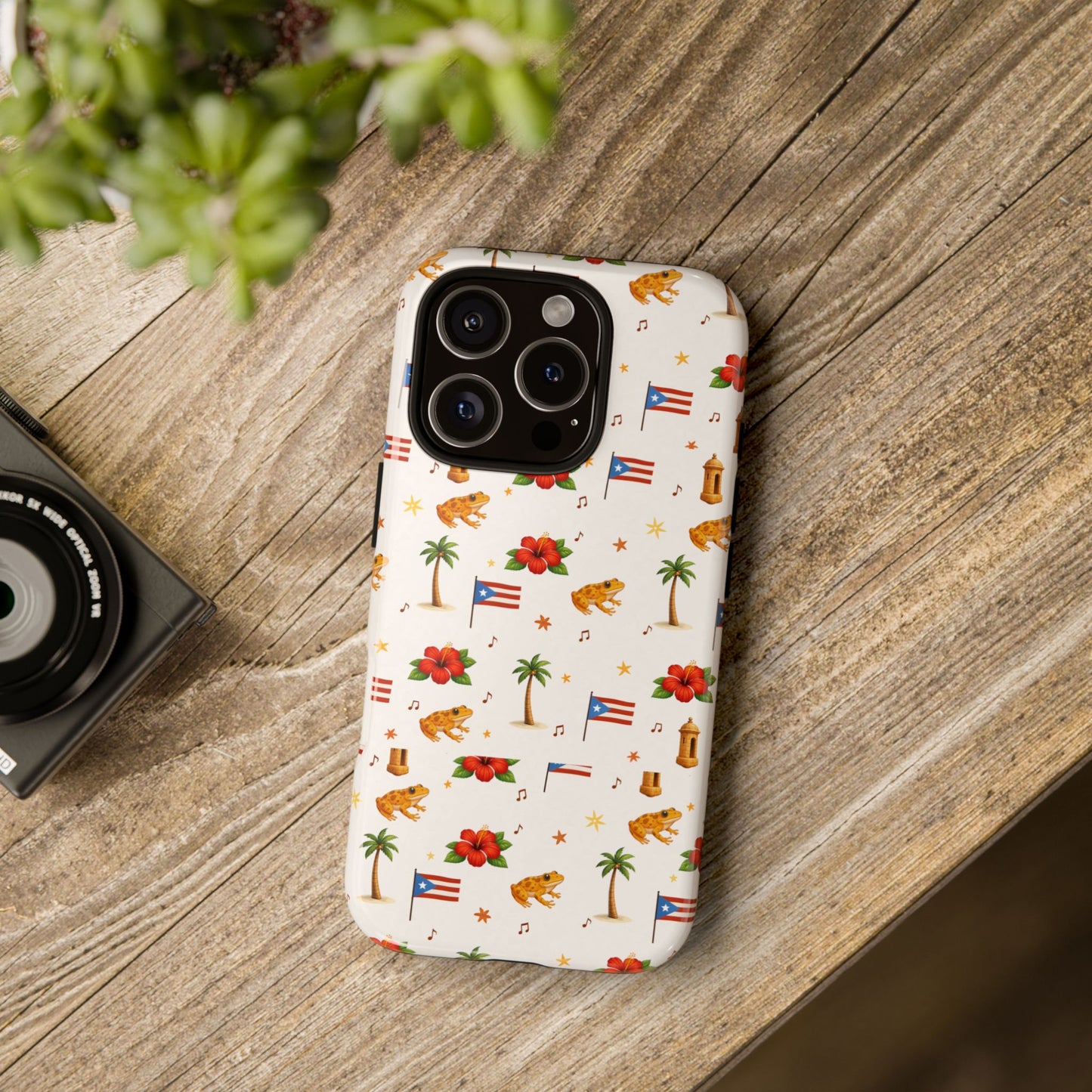Puerto Rico Pattern Phone Case — Tropical Flag, Hibiscus & Coqui Tough Case