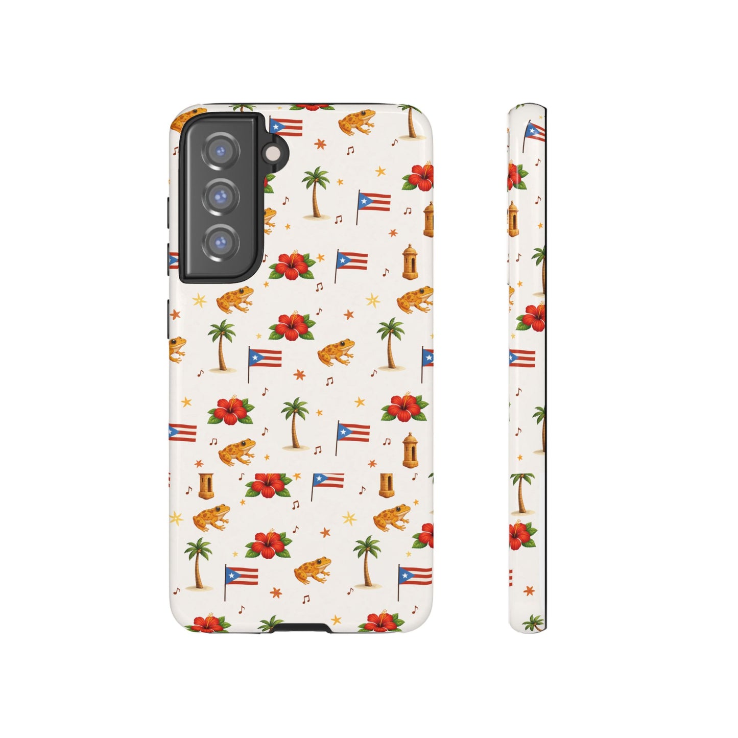 Puerto Rico Pattern Phone Case — Tropical Flag, Hibiscus & Coqui Tough Case
