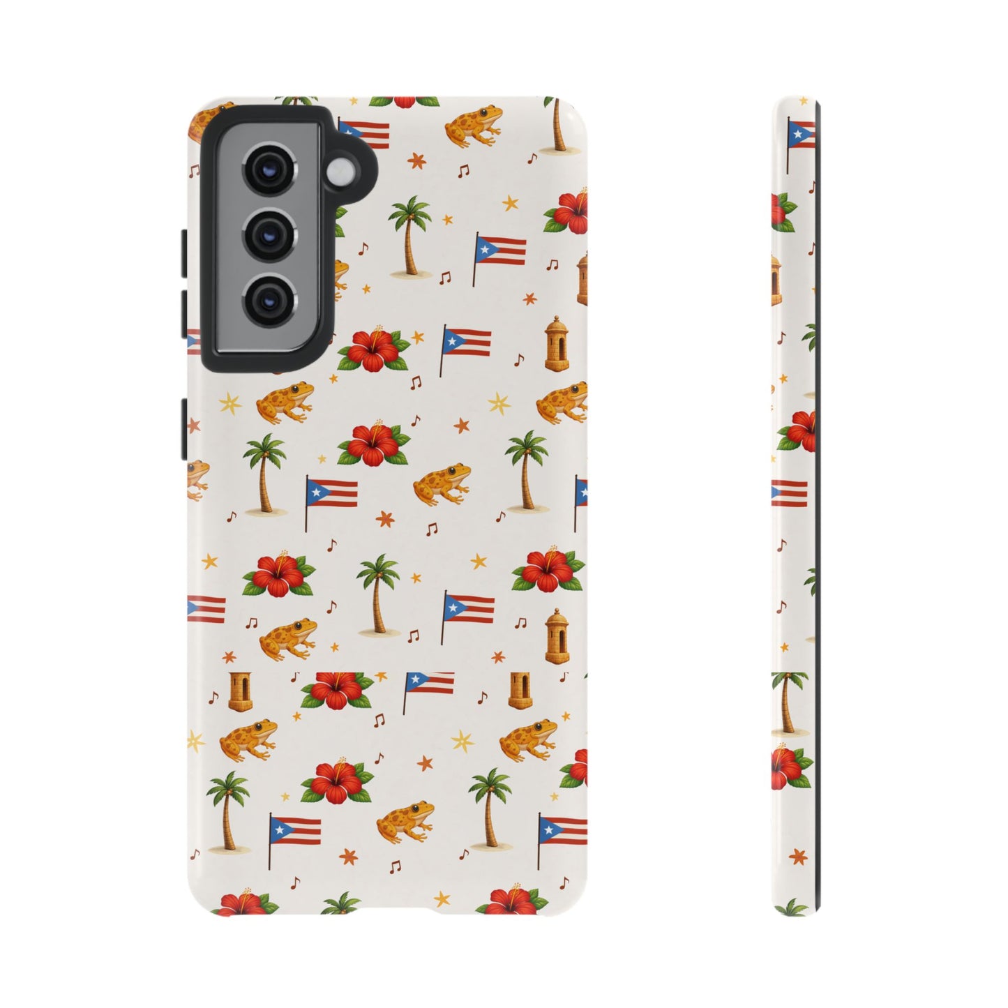 Puerto Rico Pattern Phone Case — Tropical Flag, Hibiscus & Coqui Tough Case