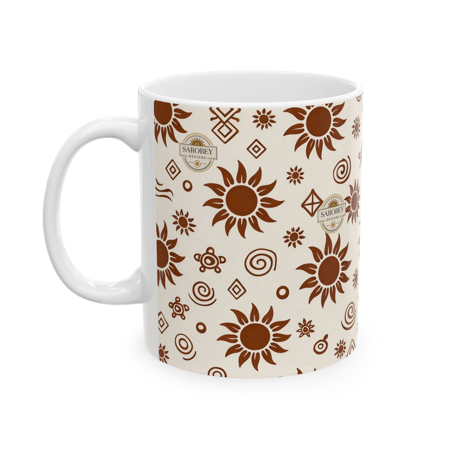 Sarobey Sun Pattern Ceramic Mug (11oz) — Retro Brown Floral Coffee Cup