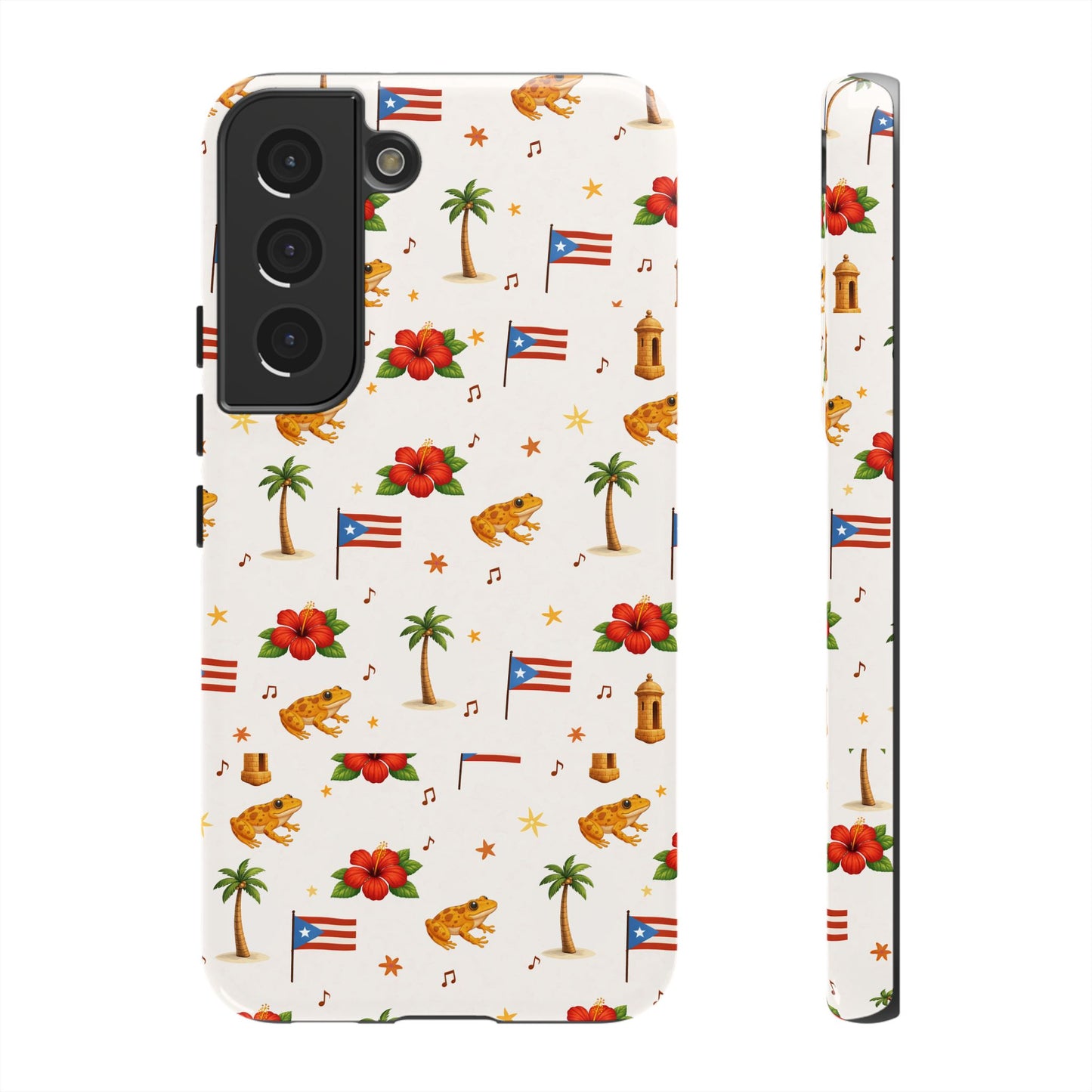 Puerto Rico Pattern Phone Case — Tropical Flag, Hibiscus & Coqui Tough Case