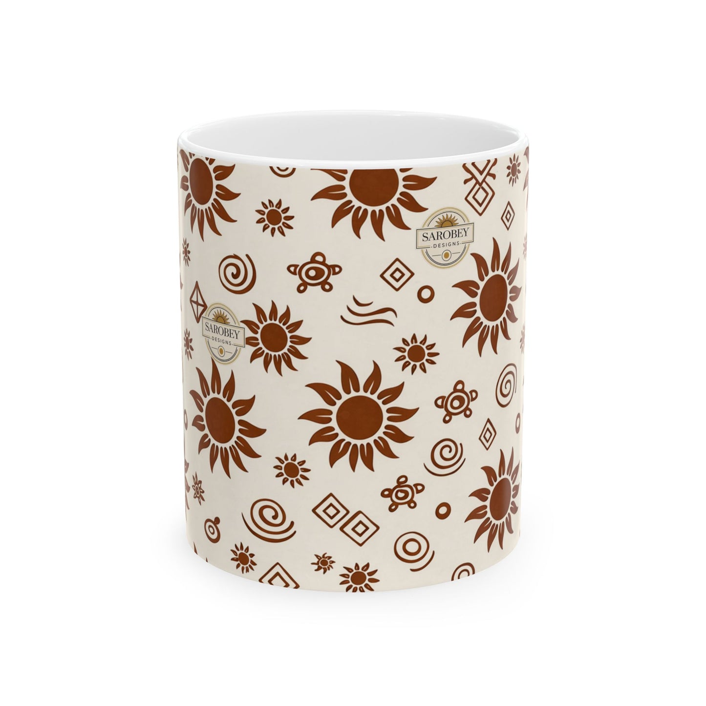 Sarobey Sun Pattern Ceramic Mug (11oz) — Retro Brown Floral Coffee Cup