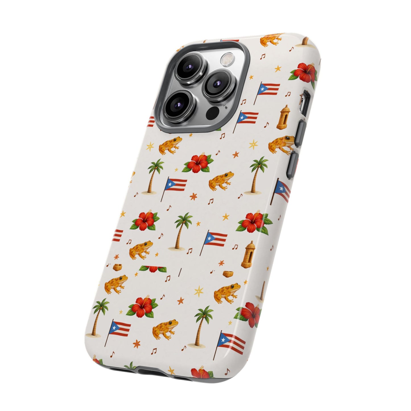 Puerto Rico Pattern Phone Case — Tropical Flag, Hibiscus & Coqui Tough Case
