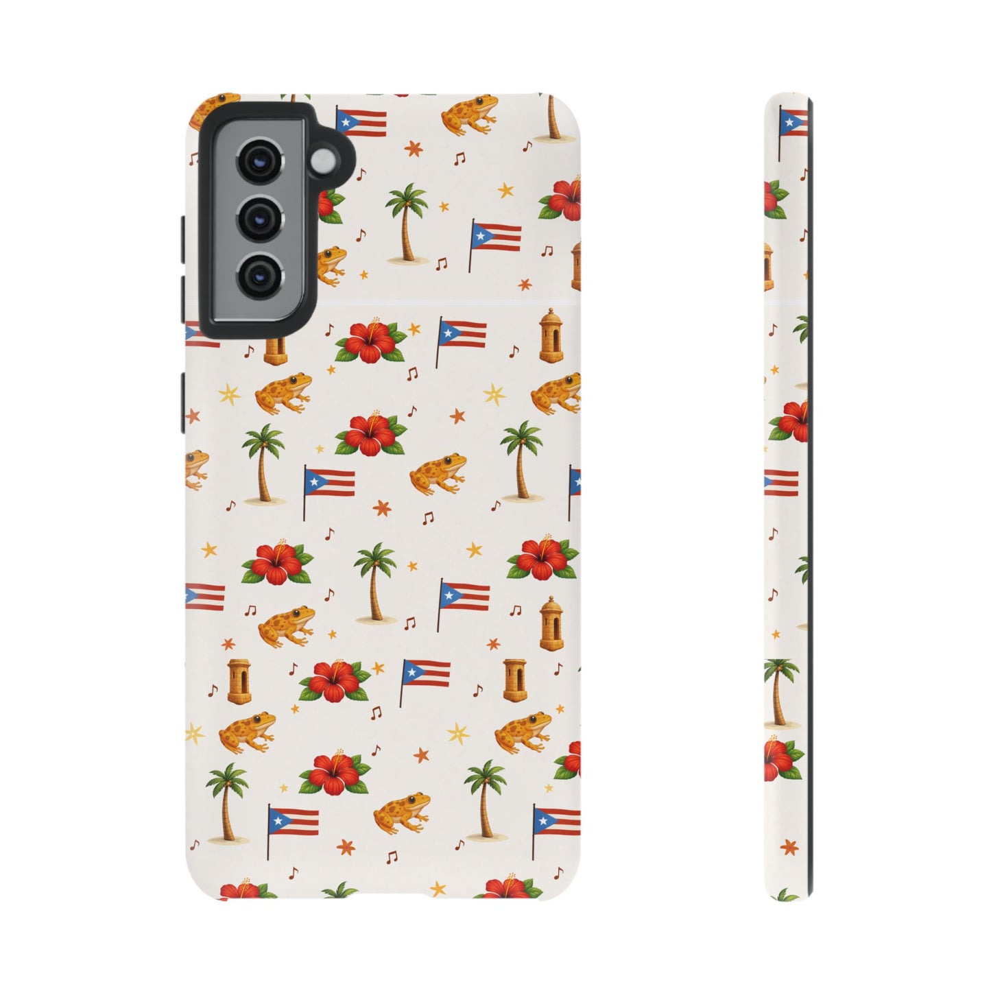 Puerto Rico Pattern Phone Case — Tropical Flag, Hibiscus & Coqui Tough Case