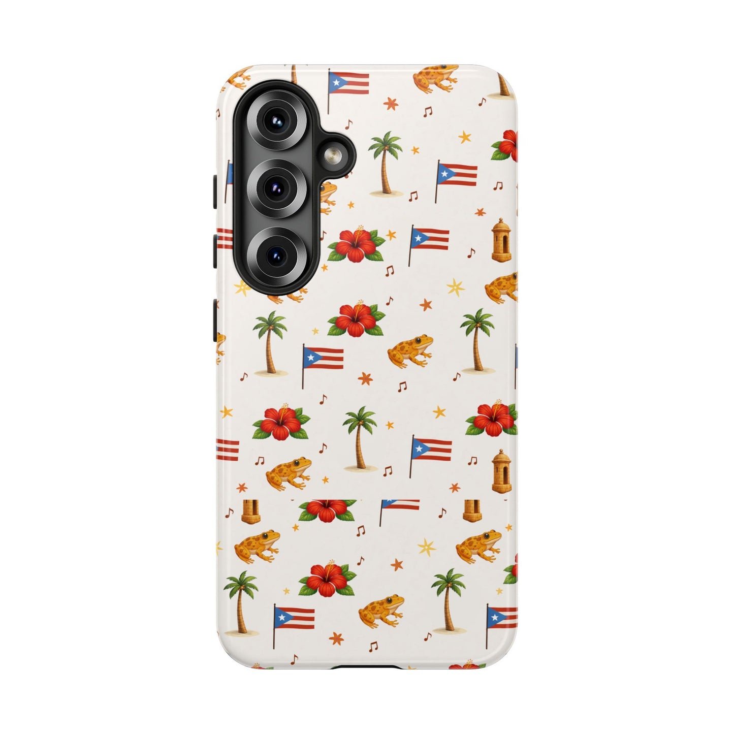 Puerto Rico Pattern Phone Case — Tropical Flag, Hibiscus & Coqui Tough Case