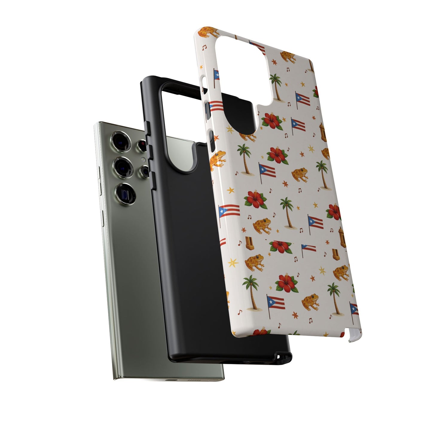 Puerto Rico Pattern Phone Case — Tropical Flag, Hibiscus & Coqui Tough Case