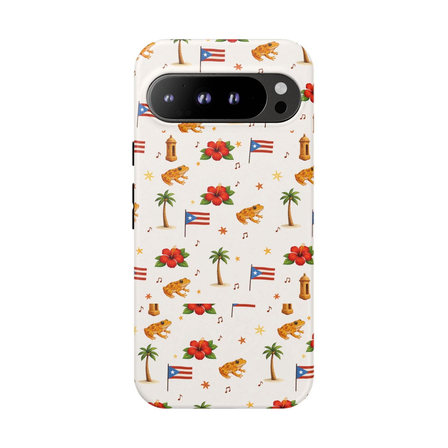 Puerto Rico Pattern Phone Case — Tropical Flag, Hibiscus & Coqui Tough Case