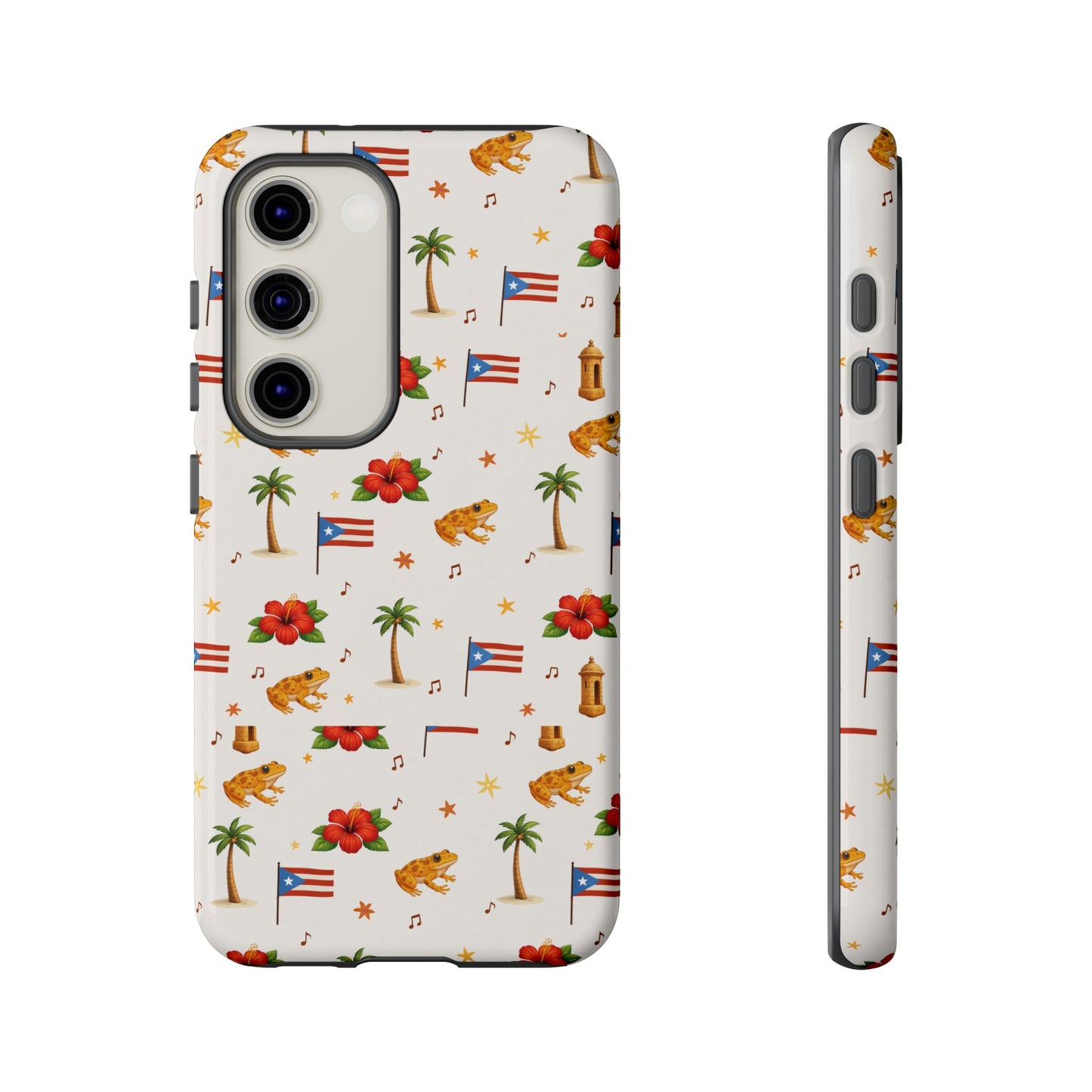 Puerto Rico Pattern Phone Case — Tropical Flag, Hibiscus & Coqui Tough Case