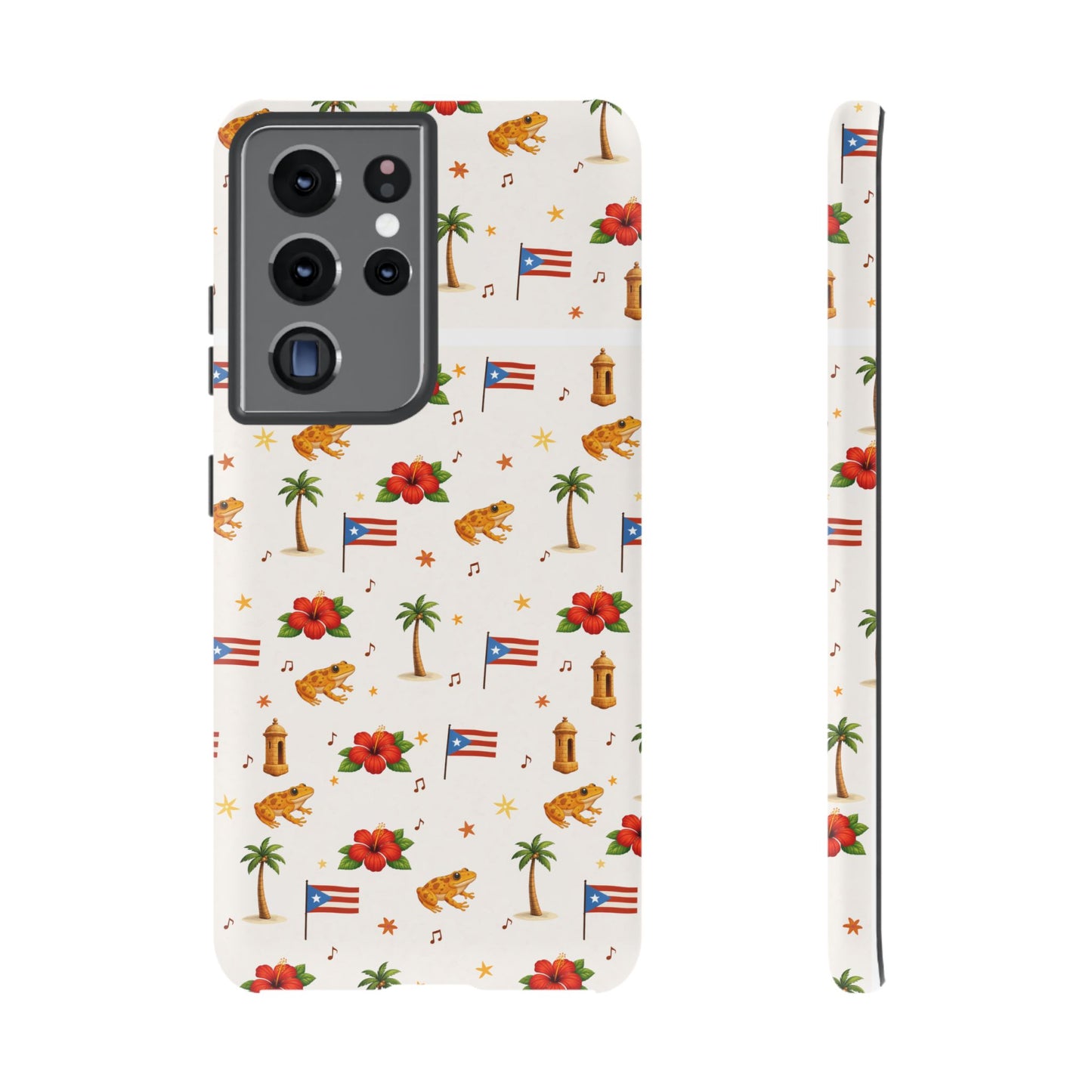 Puerto Rico Pattern Phone Case — Tropical Flag, Hibiscus & Coqui Tough Case