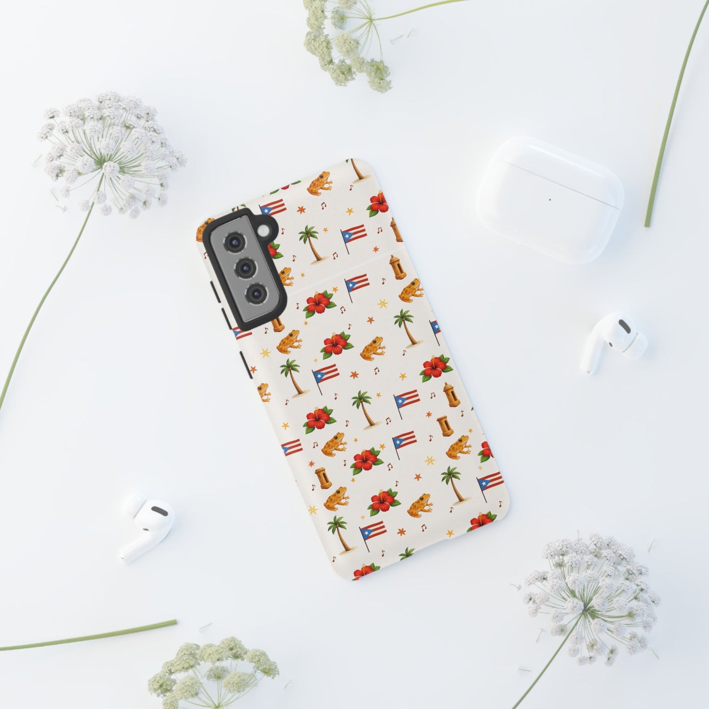 Puerto Rico Pattern Phone Case — Tropical Flag, Hibiscus & Coqui Tough Case