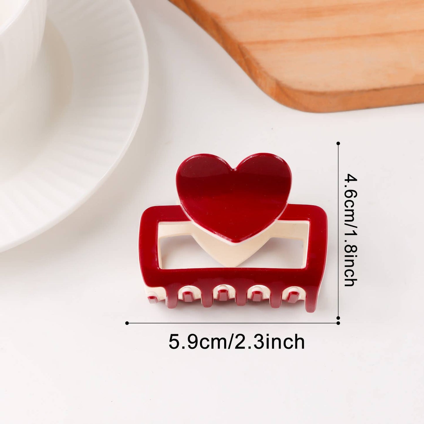 Color-Block Heart Hair Claw Red-Square