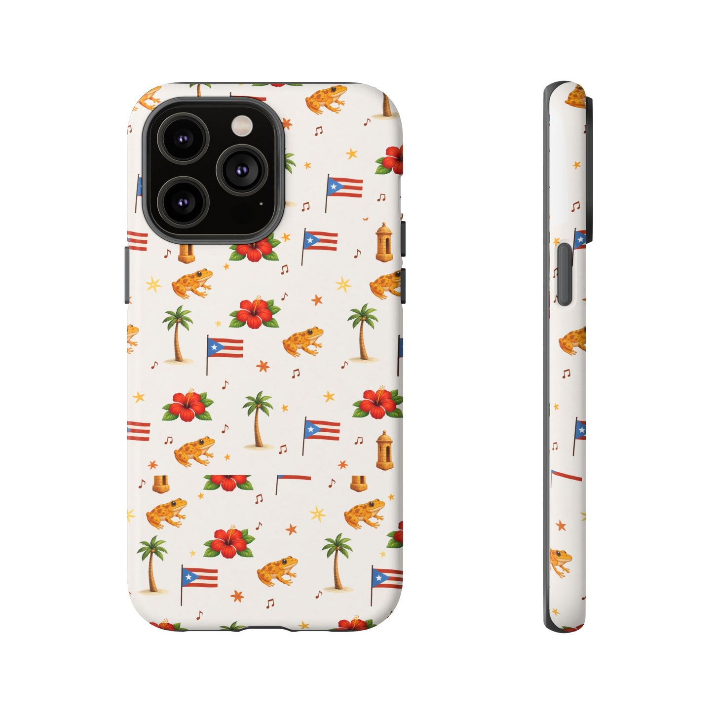 Puerto Rico Pattern Phone Case — Tropical Flag, Hibiscus & Coqui Tough Case