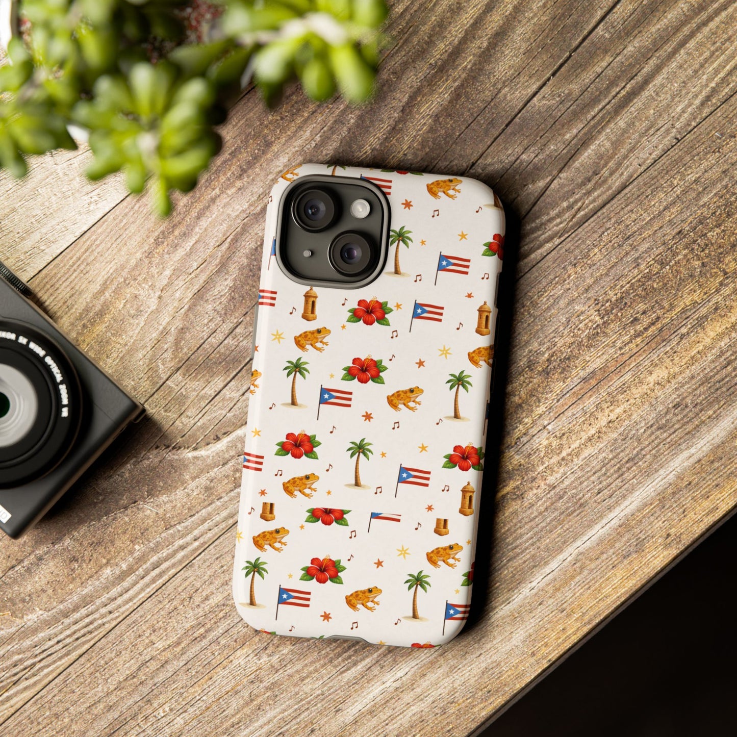 Puerto Rico Pattern Phone Case — Tropical Flag, Hibiscus & Coqui Tough Case