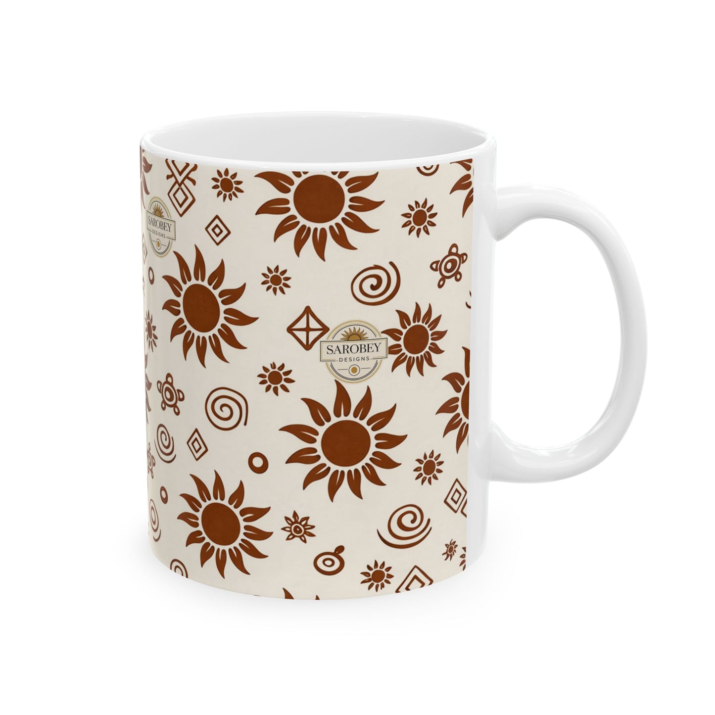 Sarobey Sun Pattern Ceramic Mug (11oz) — Retro Brown Floral Coffee Cup