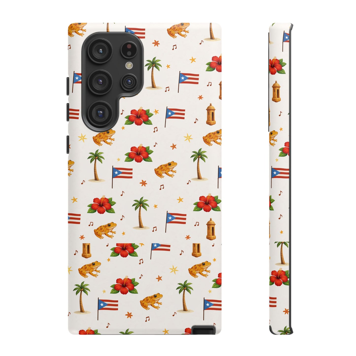Puerto Rico Pattern Phone Case — Tropical Flag, Hibiscus & Coqui Tough Case