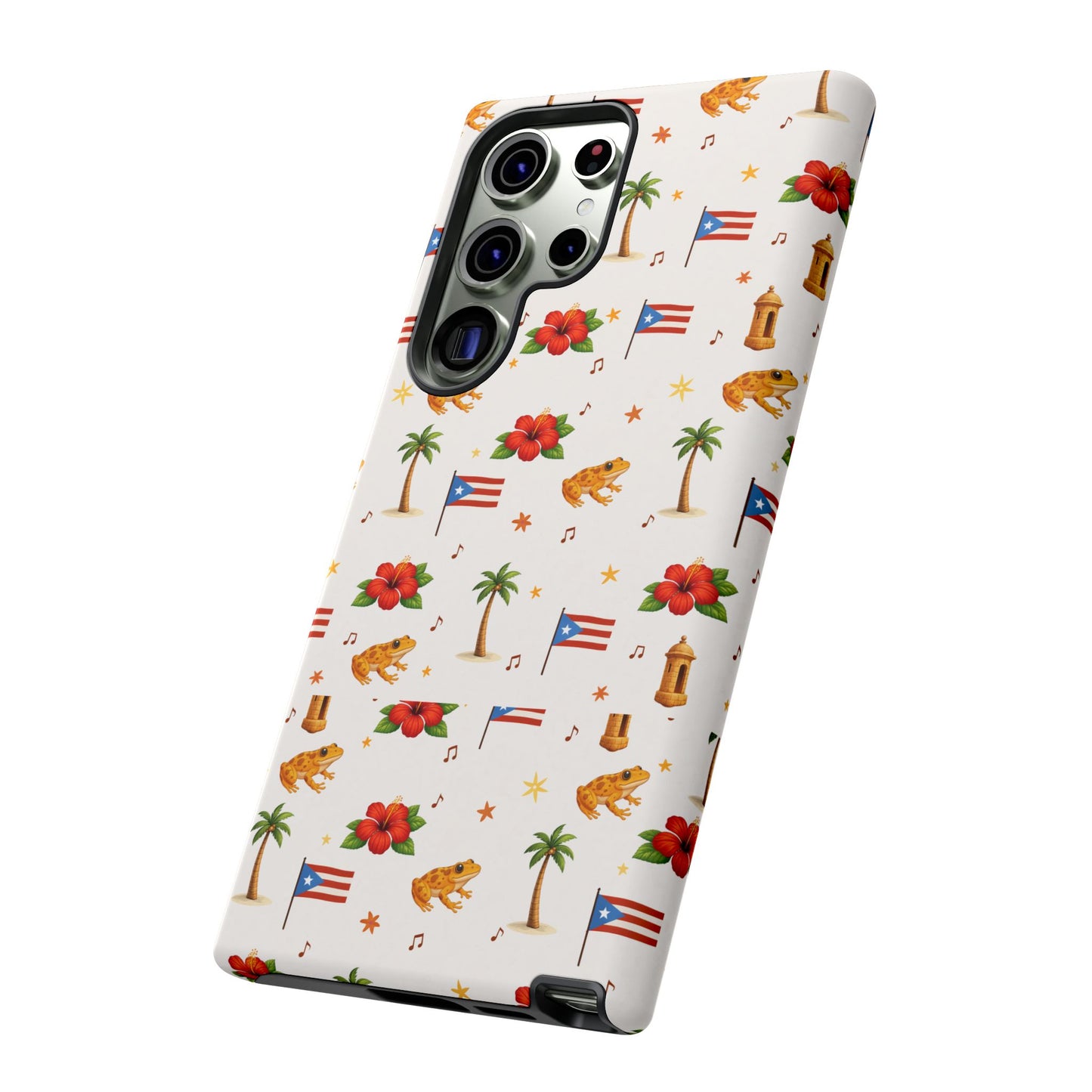 Puerto Rico Pattern Phone Case — Tropical Flag, Hibiscus & Coqui Tough Case