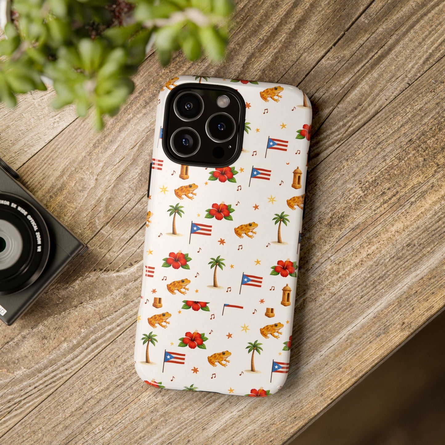 Puerto Rico Pattern Phone Case — Tropical Flag, Hibiscus & Coqui Tough Case