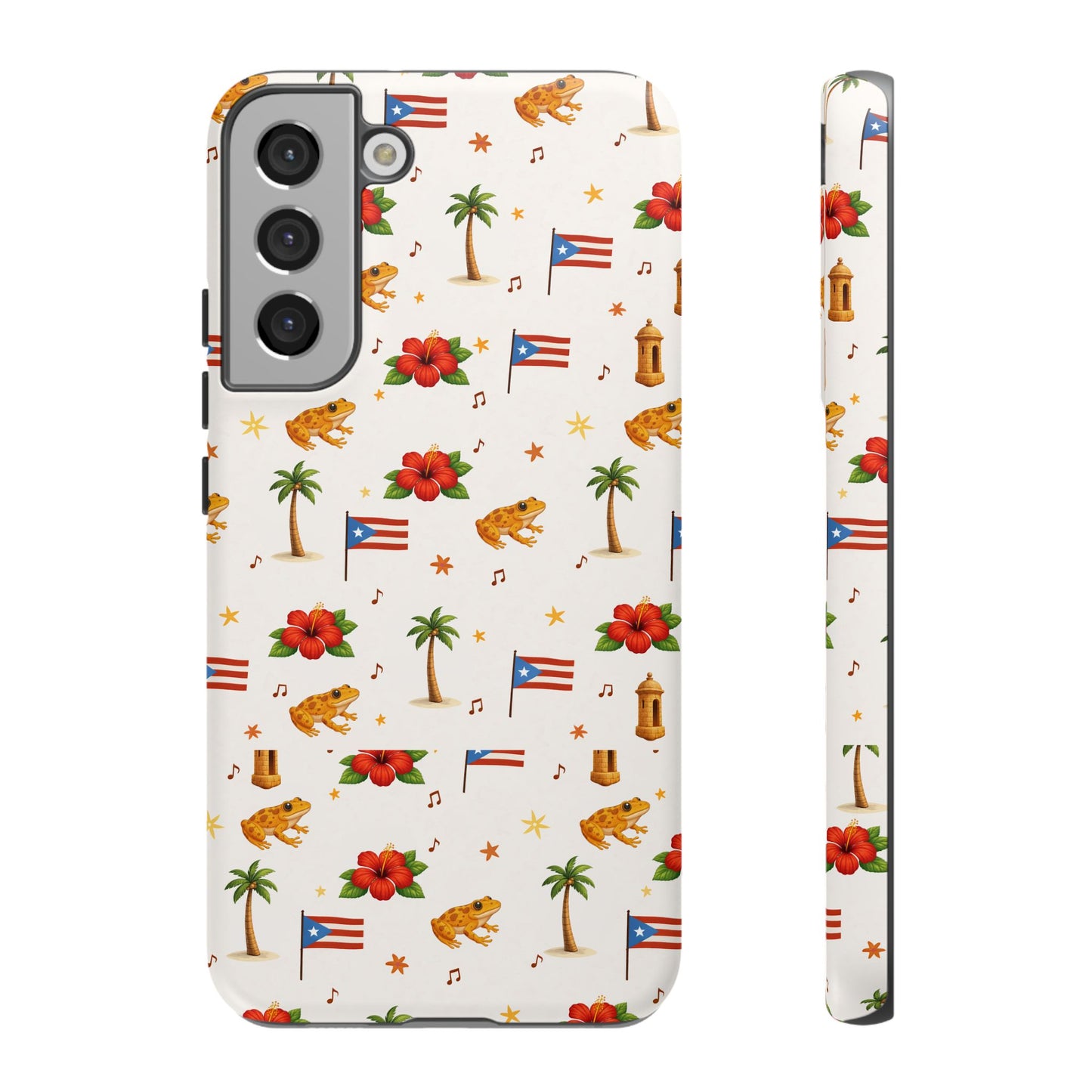 Puerto Rico Pattern Phone Case — Tropical Flag, Hibiscus & Coqui Tough Case