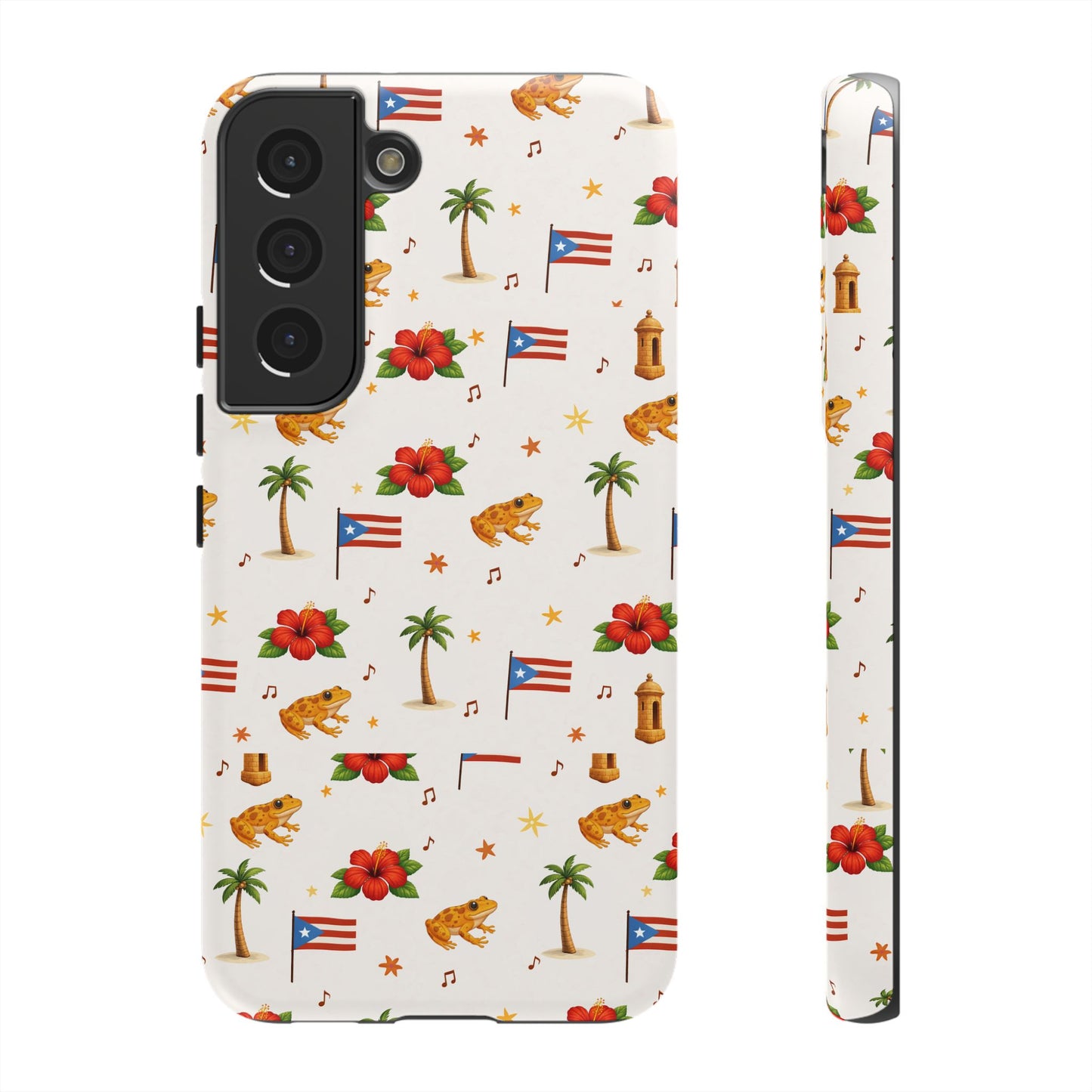 Puerto Rico Pattern Phone Case — Tropical Flag, Hibiscus & Coqui Tough Case
