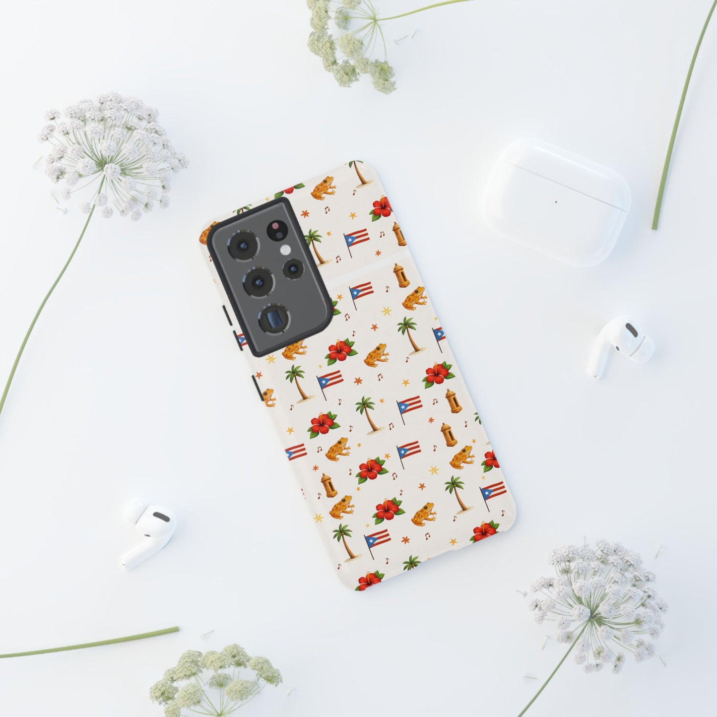 Puerto Rico Pattern Phone Case — Tropical Flag, Hibiscus & Coqui Tough Case