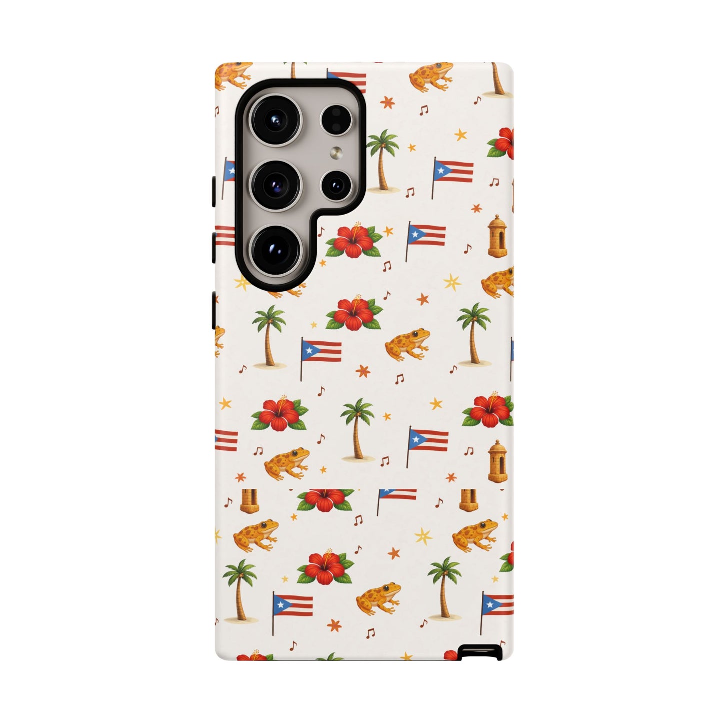 Puerto Rico Pattern Phone Case — Tropical Flag, Hibiscus & Coqui Tough Case