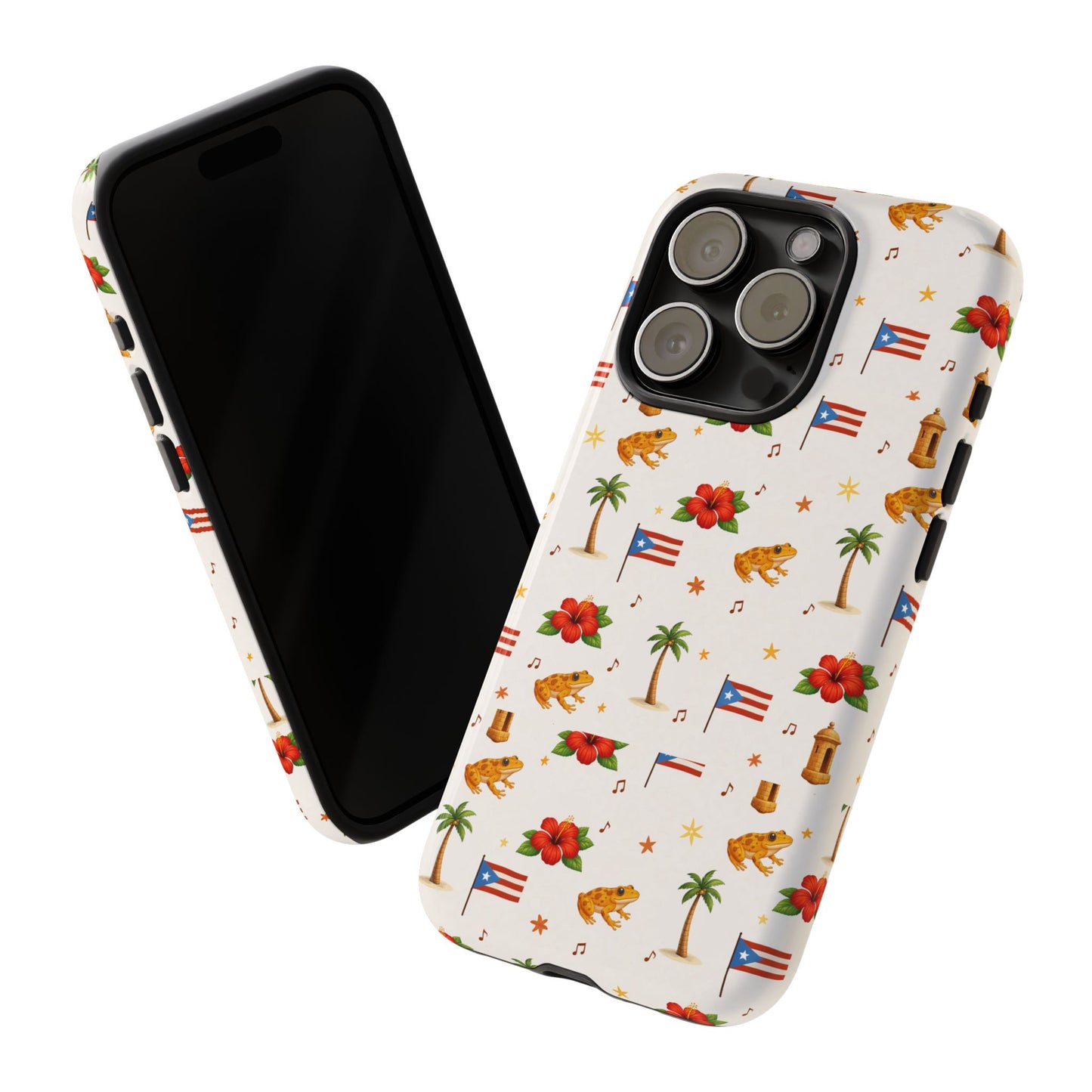 Puerto Rico Pattern Phone Case — Tropical Flag, Hibiscus & Coqui Tough Case