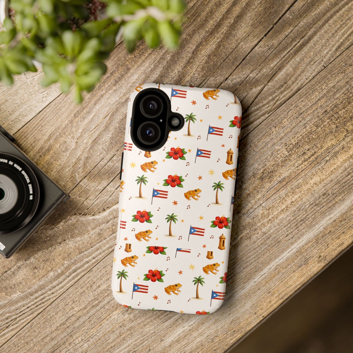 Puerto Rico Pattern Phone Case — Tropical Flag, Hibiscus & Coqui Tough Case