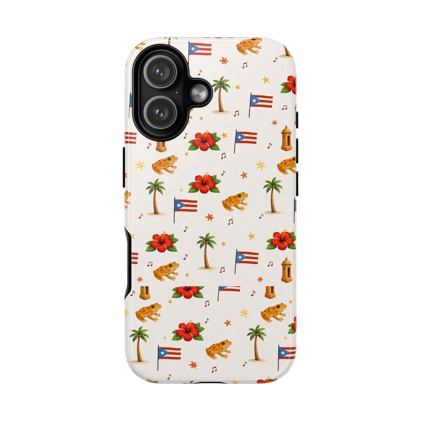 Puerto Rico Pattern Phone Case — Tropical Flag, Hibiscus & Coqui Tough Case