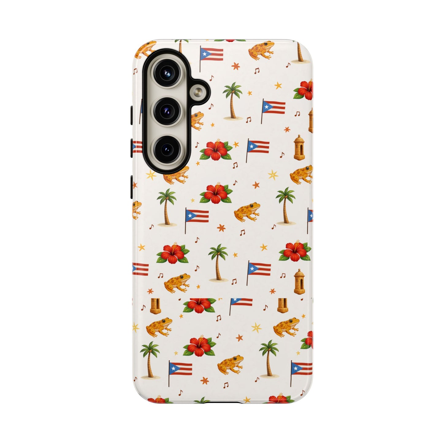 Puerto Rico Pattern Phone Case — Tropical Flag, Hibiscus & Coqui Tough Case