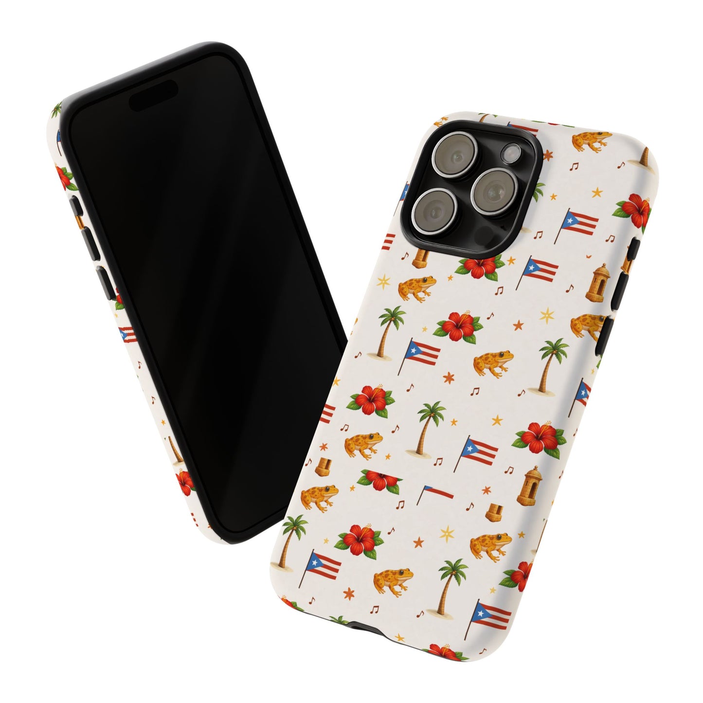 Puerto Rico Pattern Phone Case — Tropical Flag, Hibiscus & Coqui Tough Case