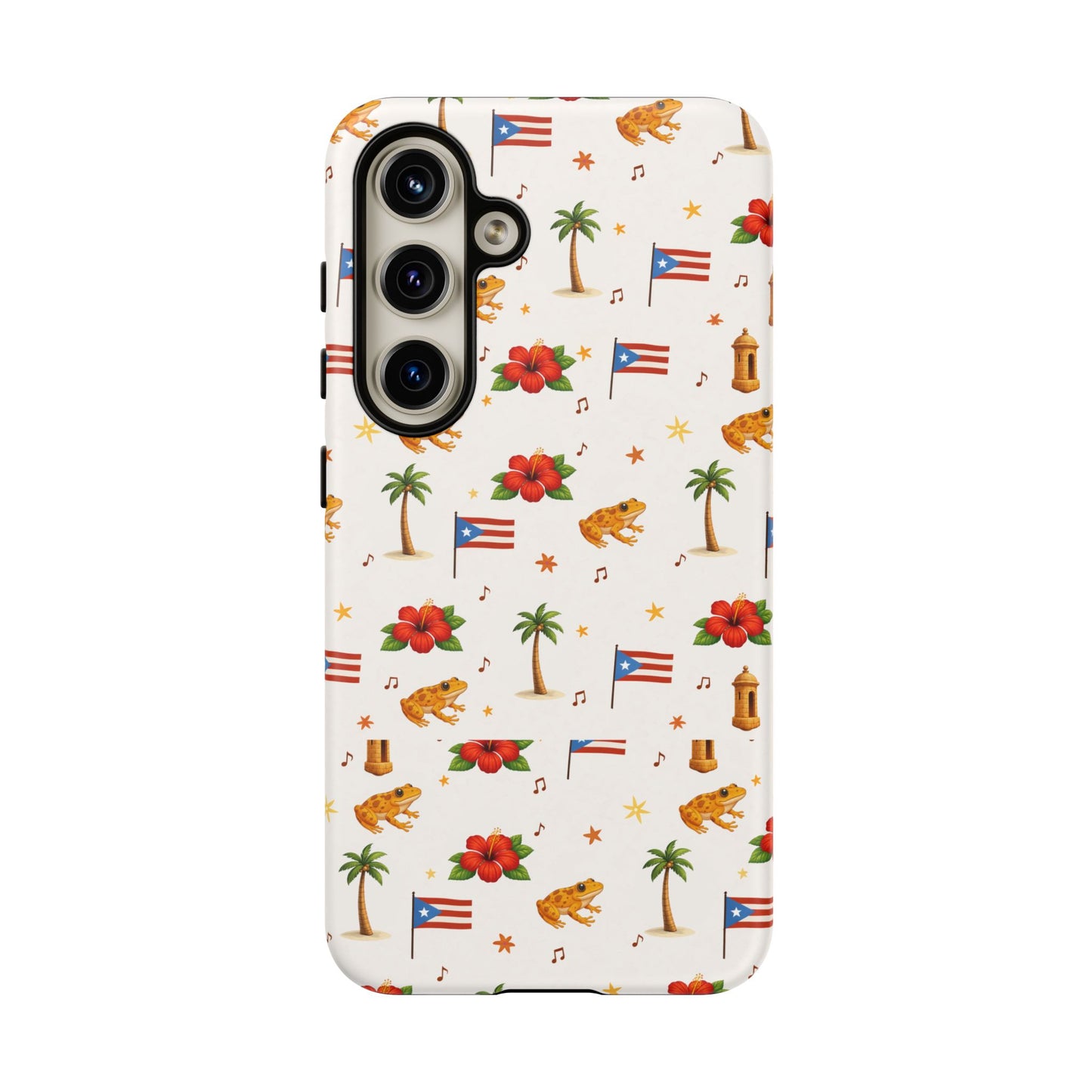 Puerto Rico Pattern Phone Case — Tropical Flag, Hibiscus & Coqui Tough Case