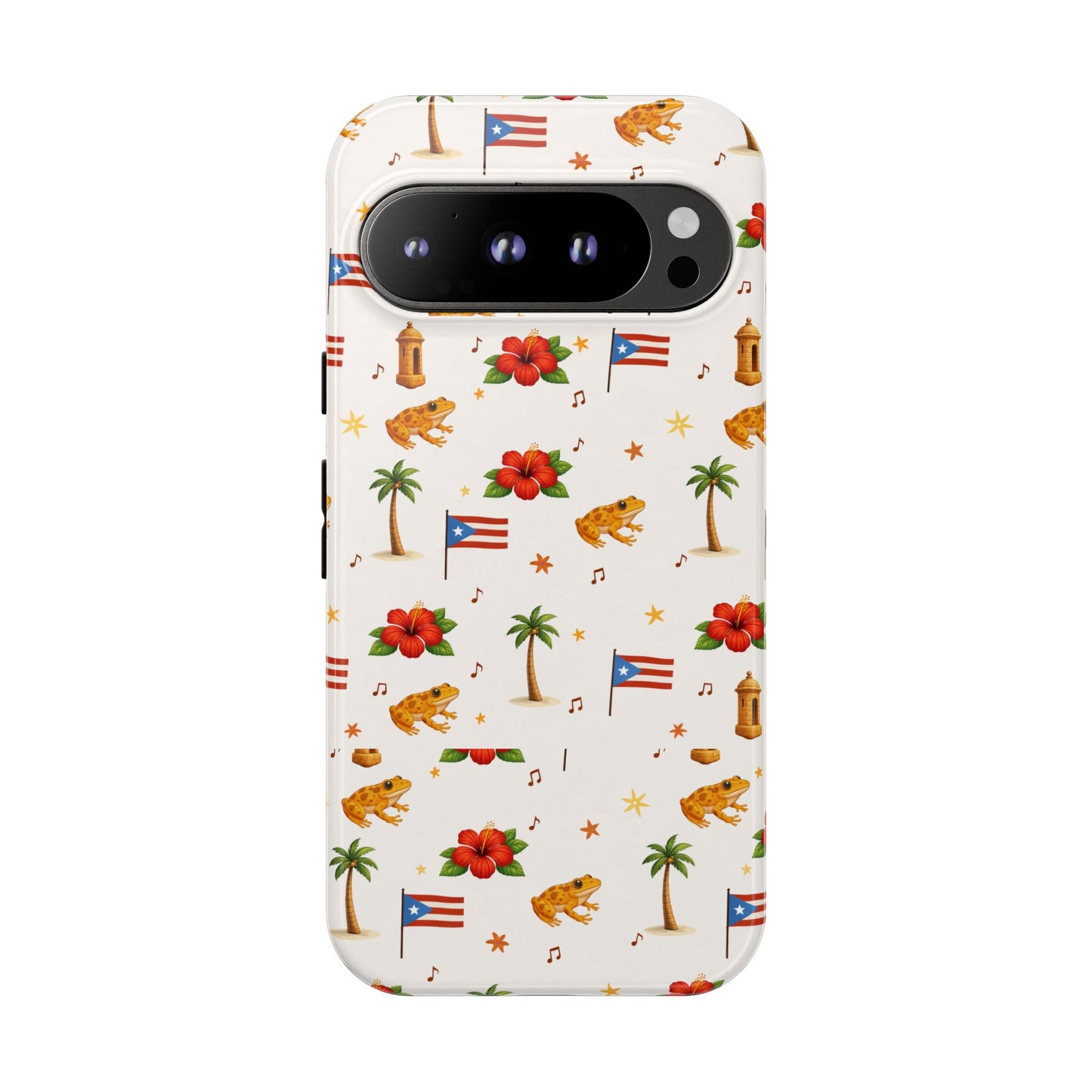 Puerto Rico Pattern Phone Case — Tropical Flag, Hibiscus & Coqui Tough Case