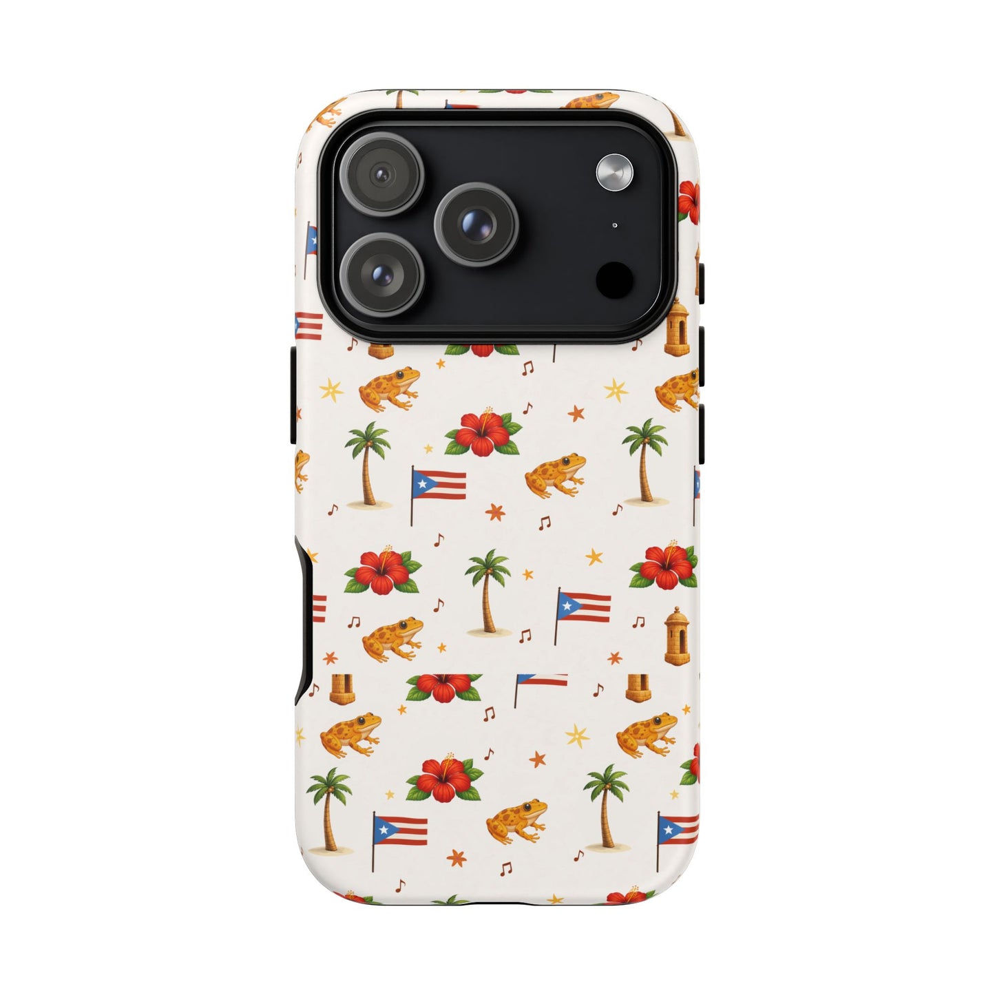 Puerto Rico Pattern Phone Case — Tropical Flag, Hibiscus & Coqui Tough Case