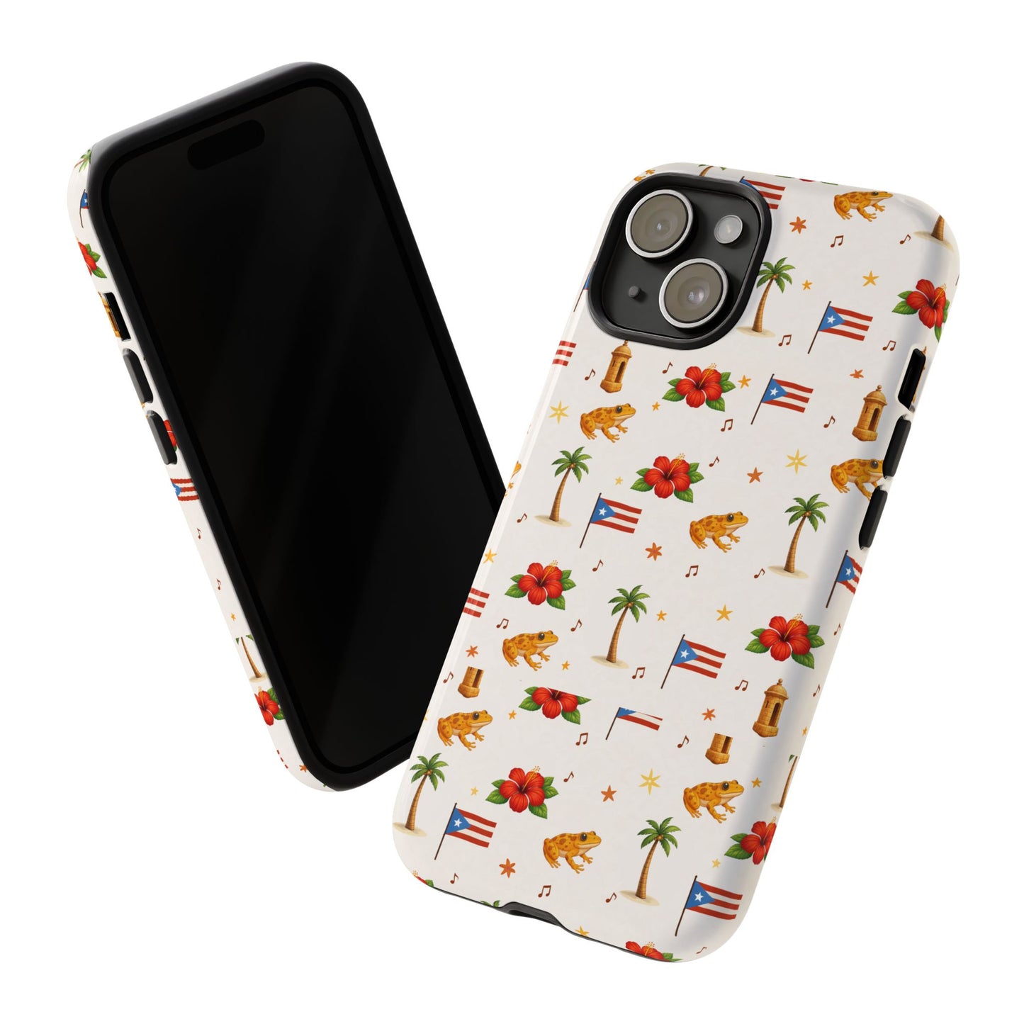 Puerto Rico Pattern Phone Case — Tropical Flag, Hibiscus & Coqui Tough Case