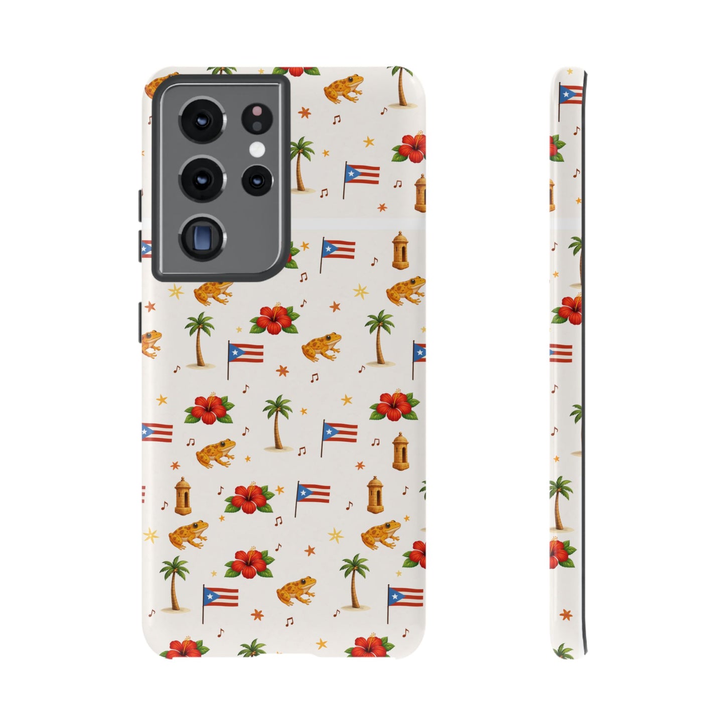 Puerto Rico Pattern Phone Case — Tropical Flag, Hibiscus & Coqui Tough Case
