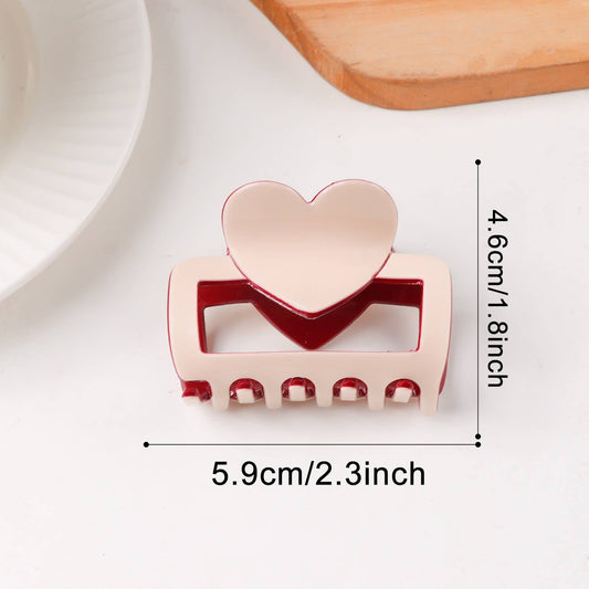Color-Block Heart Hair Claw White-Square